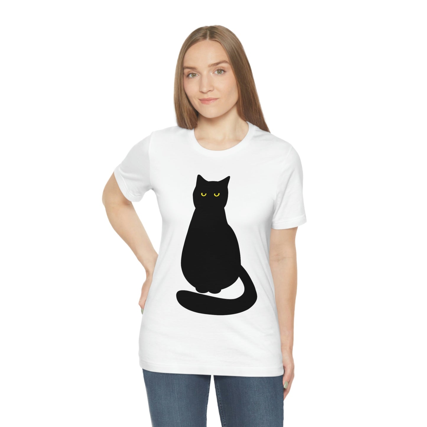 Black Cat with Eyes Animals Kitties Lovers Unisex Jersey Short Sleeve T-Shirt Ichaku [Perfect Gifts Selection]