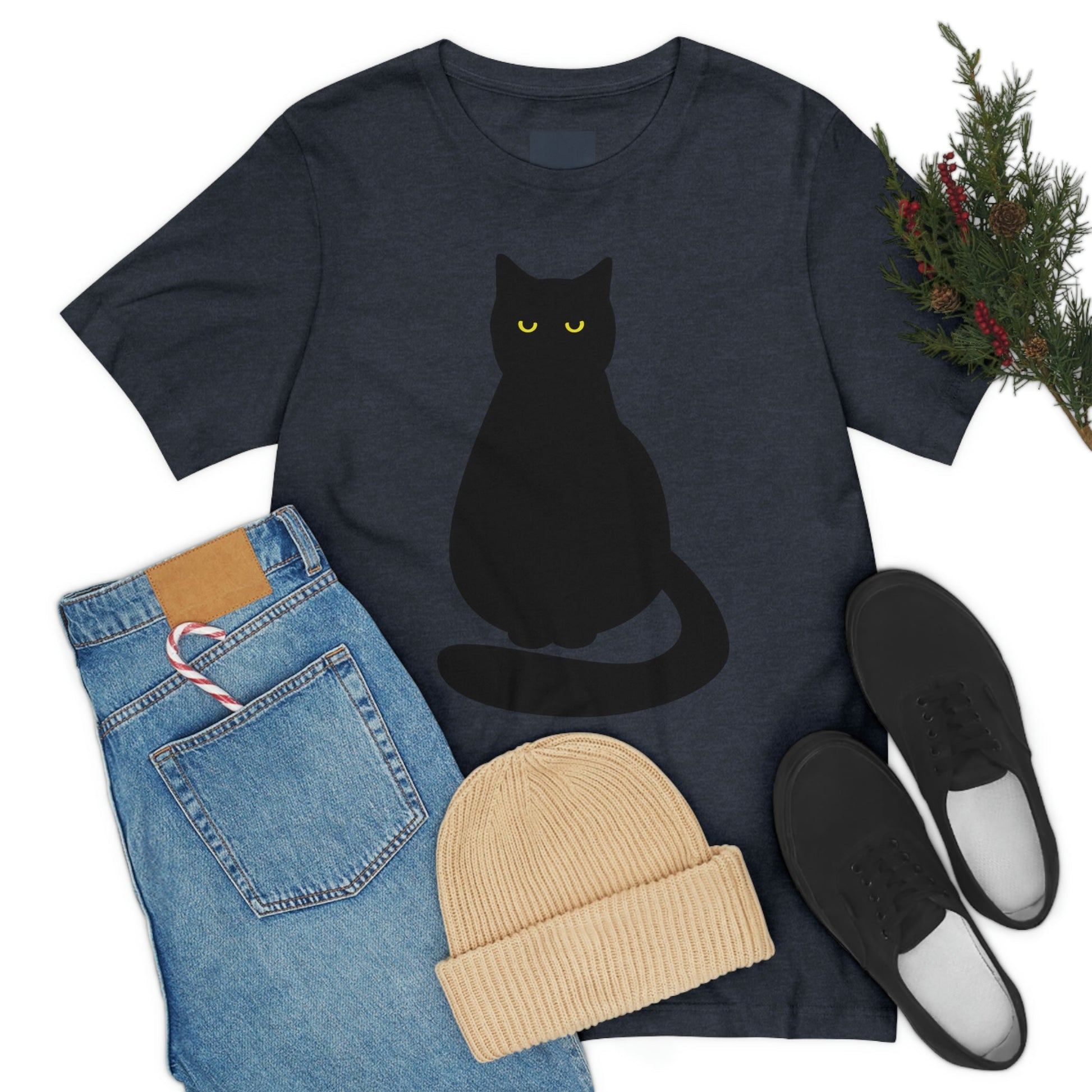 Black Cat with Eyes Animals Kitties Lovers Unisex Jersey Short Sleeve T-Shirt Ichaku [Perfect Gifts Selection]