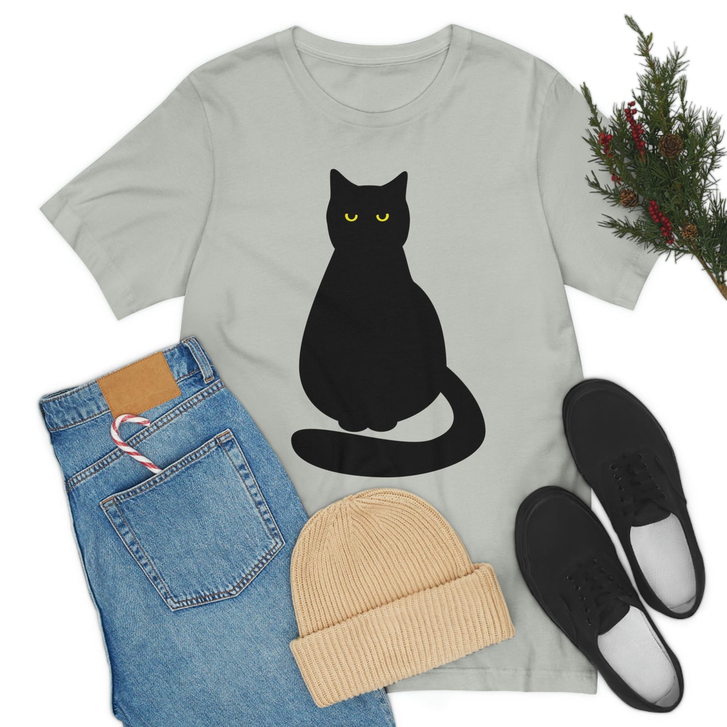 Black Cat with Eyes Animals Kitties Lovers Unisex Jersey Short Sleeve T-Shirt Ichaku [Perfect Gifts Selection]