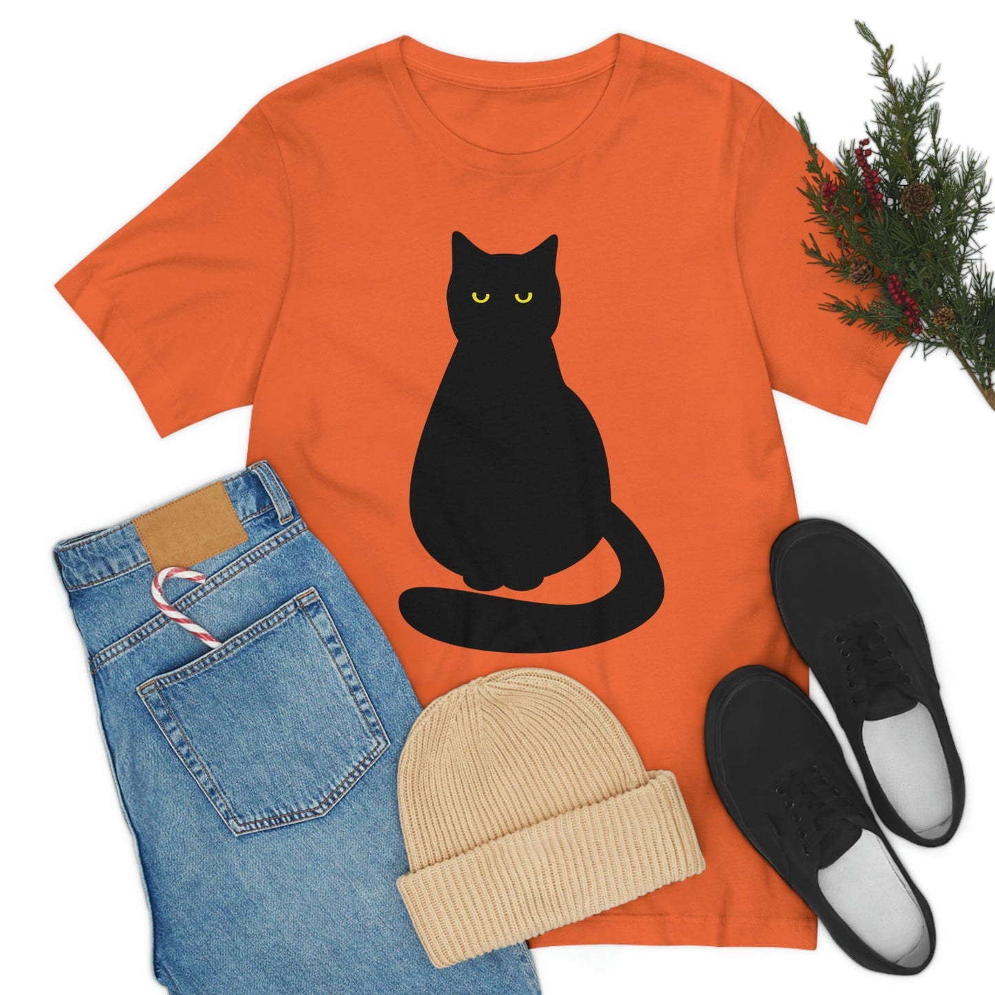 Black Cat with Eyes Animals Kitties Lovers Unisex Jersey Short Sleeve T-Shirt Ichaku [Perfect Gifts Selection]