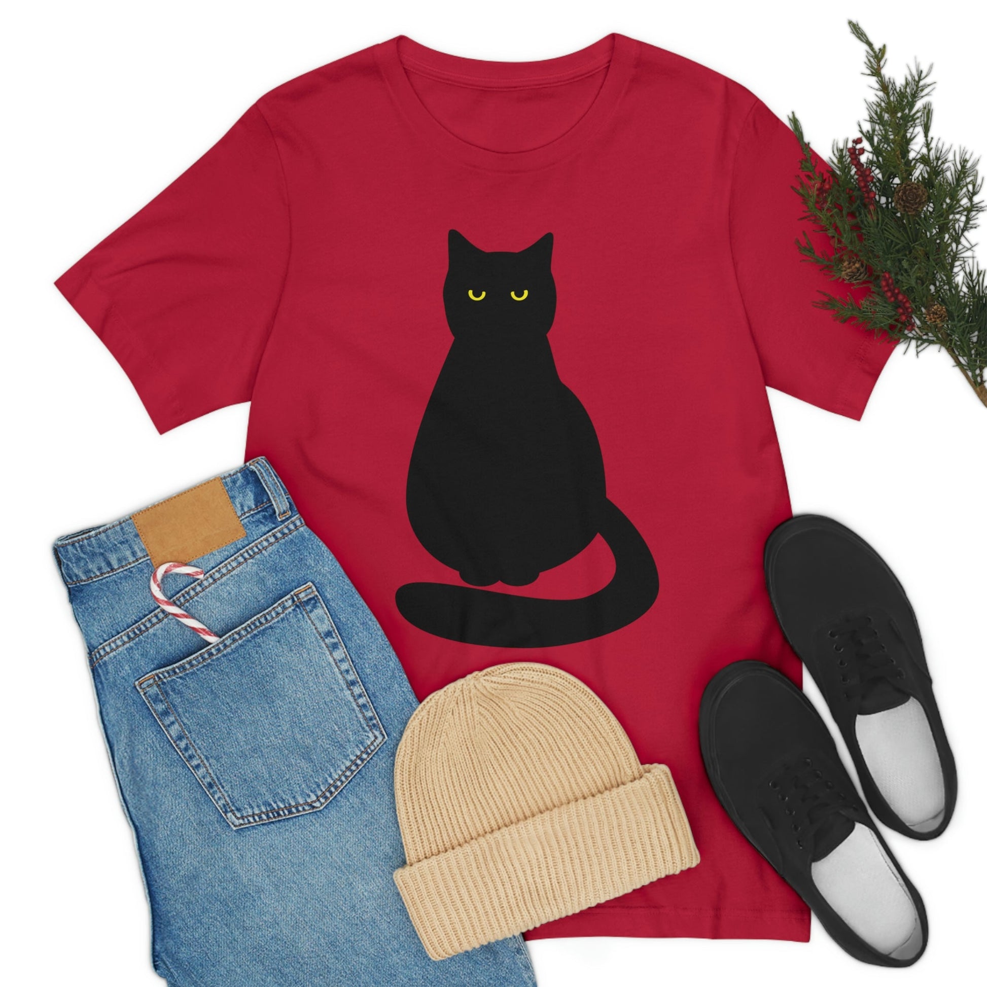 Black Cat with Eyes Animals Kitties Lovers Unisex Jersey Short Sleeve T-Shirt Ichaku [Perfect Gifts Selection]