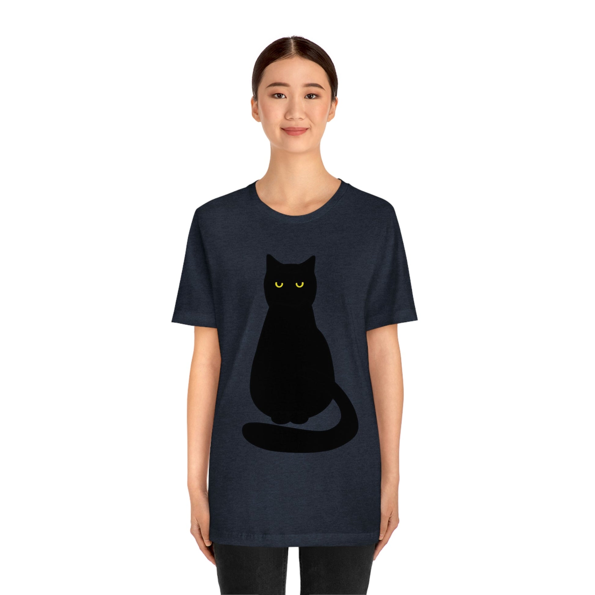 Black Cat with Eyes Animals Kitties Lovers Unisex Jersey Short Sleeve T-Shirt Ichaku [Perfect Gifts Selection]