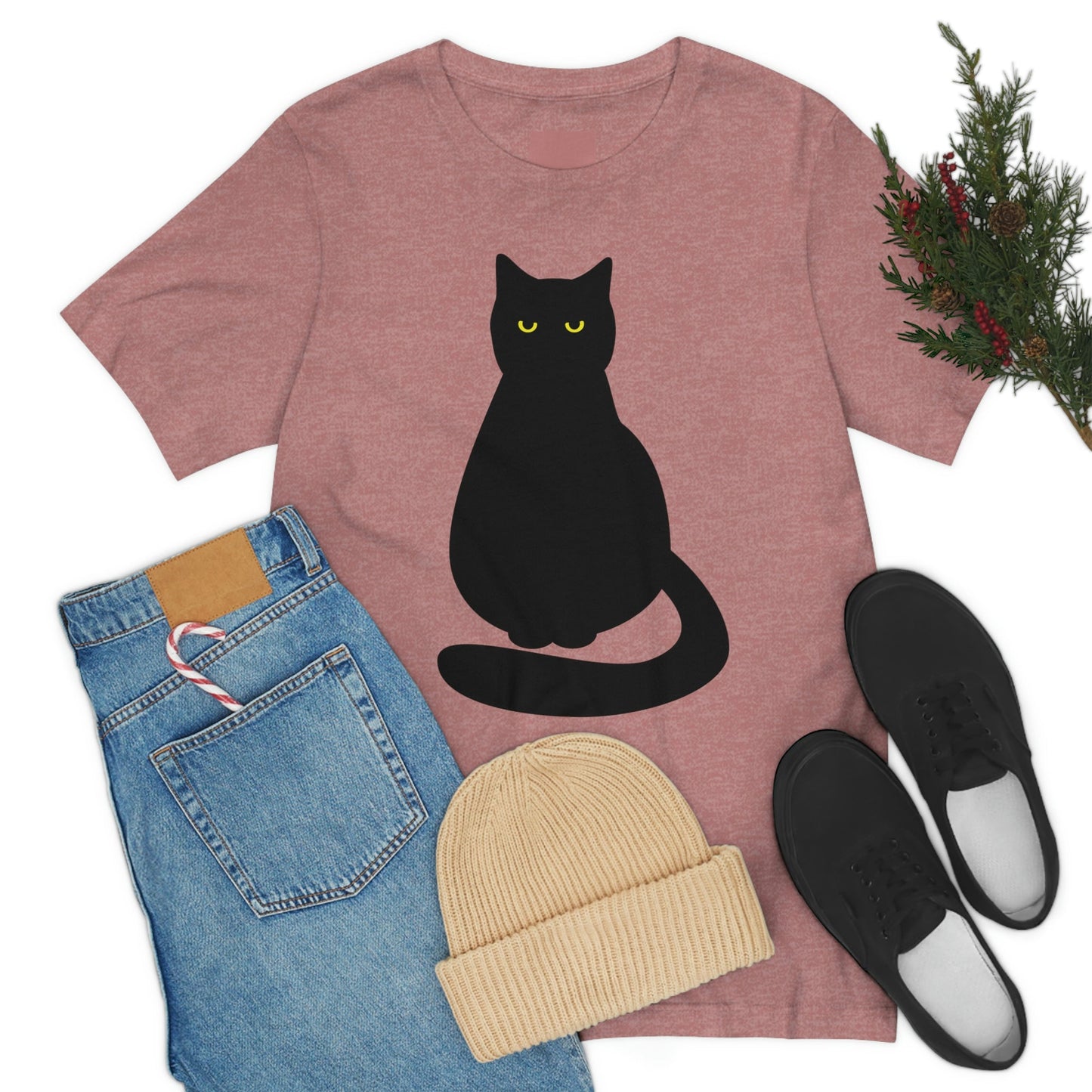 Black Cat with Eyes Animals Kitties Lovers Unisex Jersey Short Sleeve T-Shirt Ichaku [Perfect Gifts Selection]