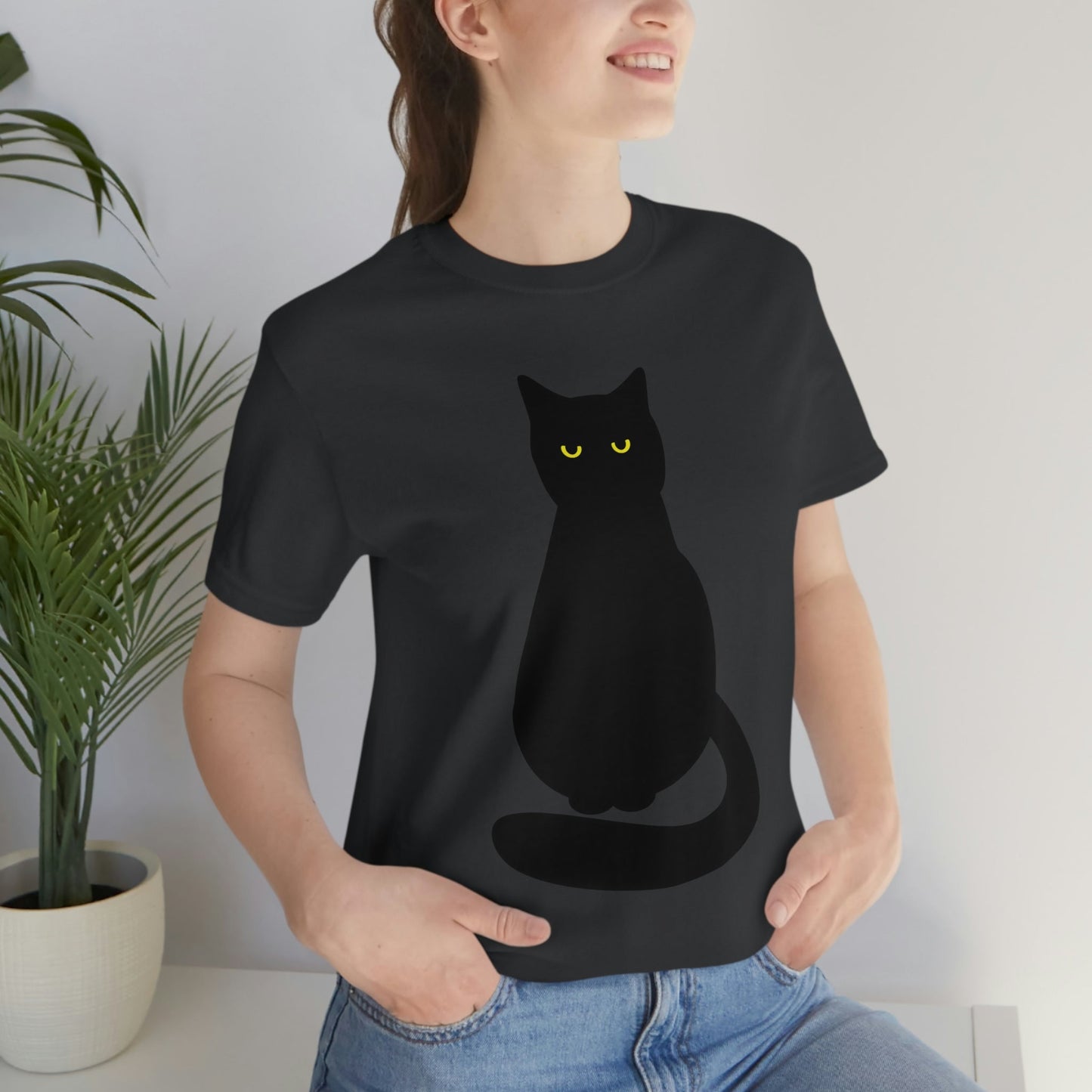 Black Cat with Eyes Animals Kitties Lovers Unisex Jersey Short Sleeve T-Shirt Ichaku [Perfect Gifts Selection]