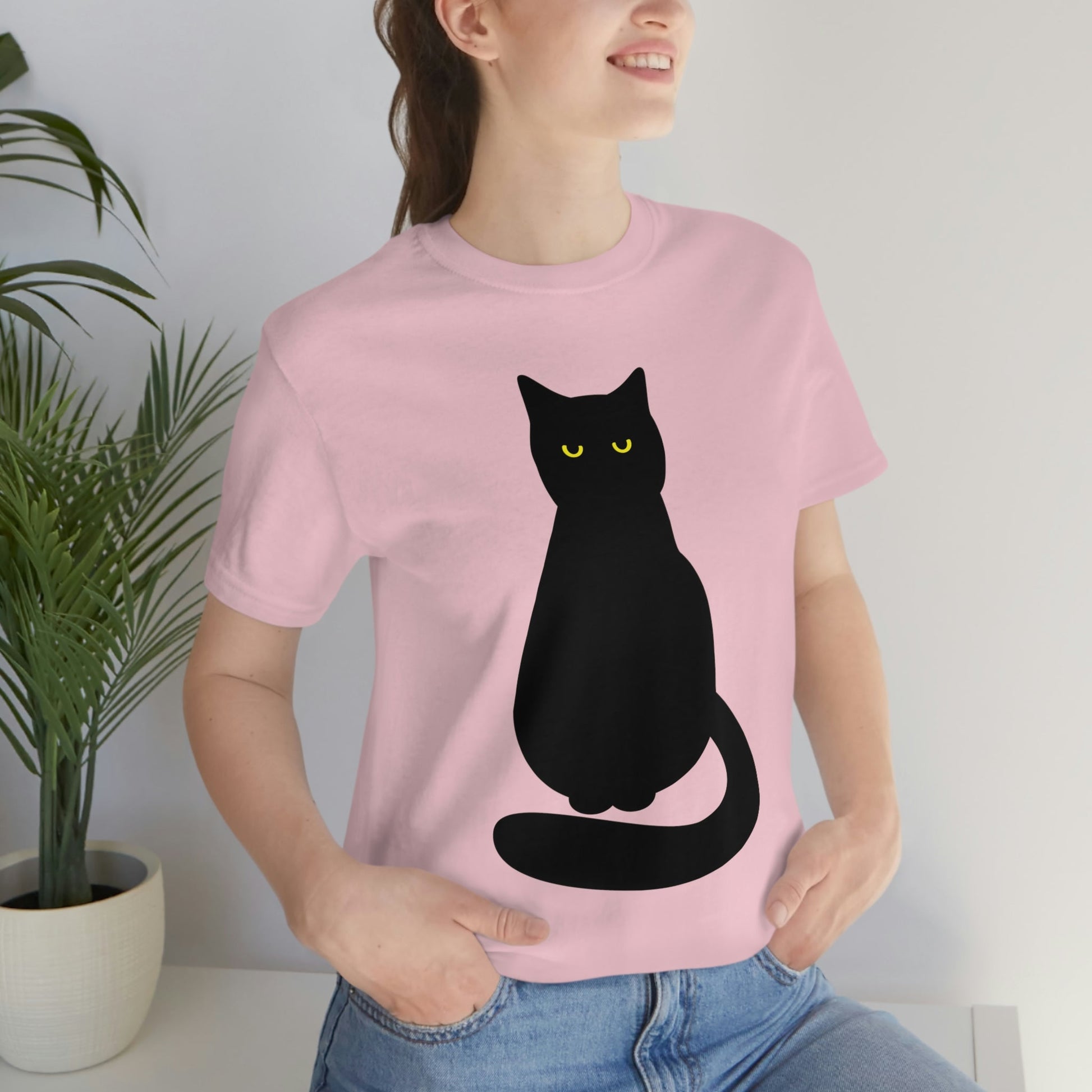 Black Cat with Eyes Animals Kitties Lovers Unisex Jersey Short Sleeve T-Shirt Ichaku [Perfect Gifts Selection]