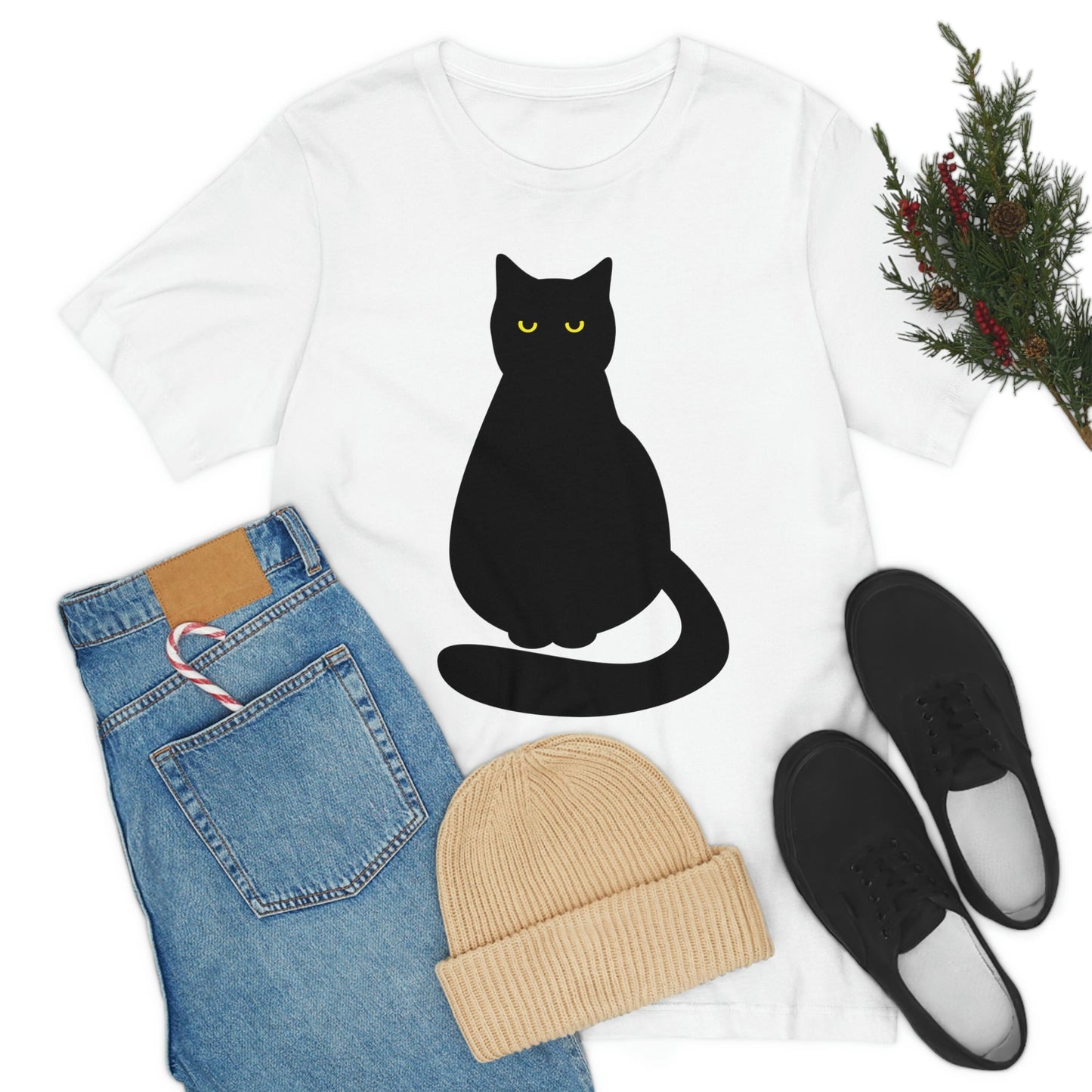 Black Cat with Eyes Animals Kitties Lovers Unisex Jersey Short Sleeve T-Shirt Ichaku [Perfect Gifts Selection]