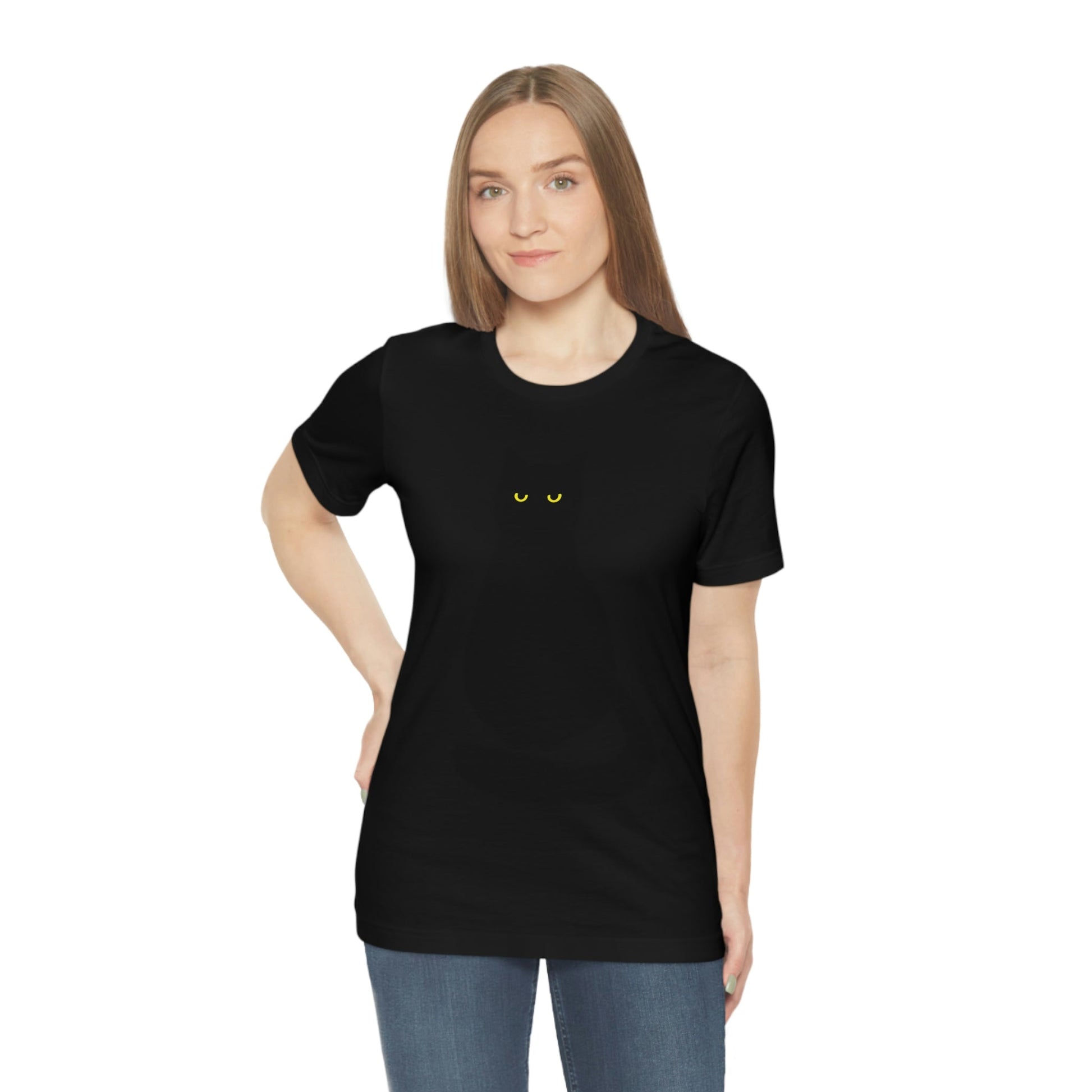 Black Cat with Eyes Animals Kitties Lovers Unisex Jersey Short Sleeve T-Shirt Ichaku [Perfect Gifts Selection]