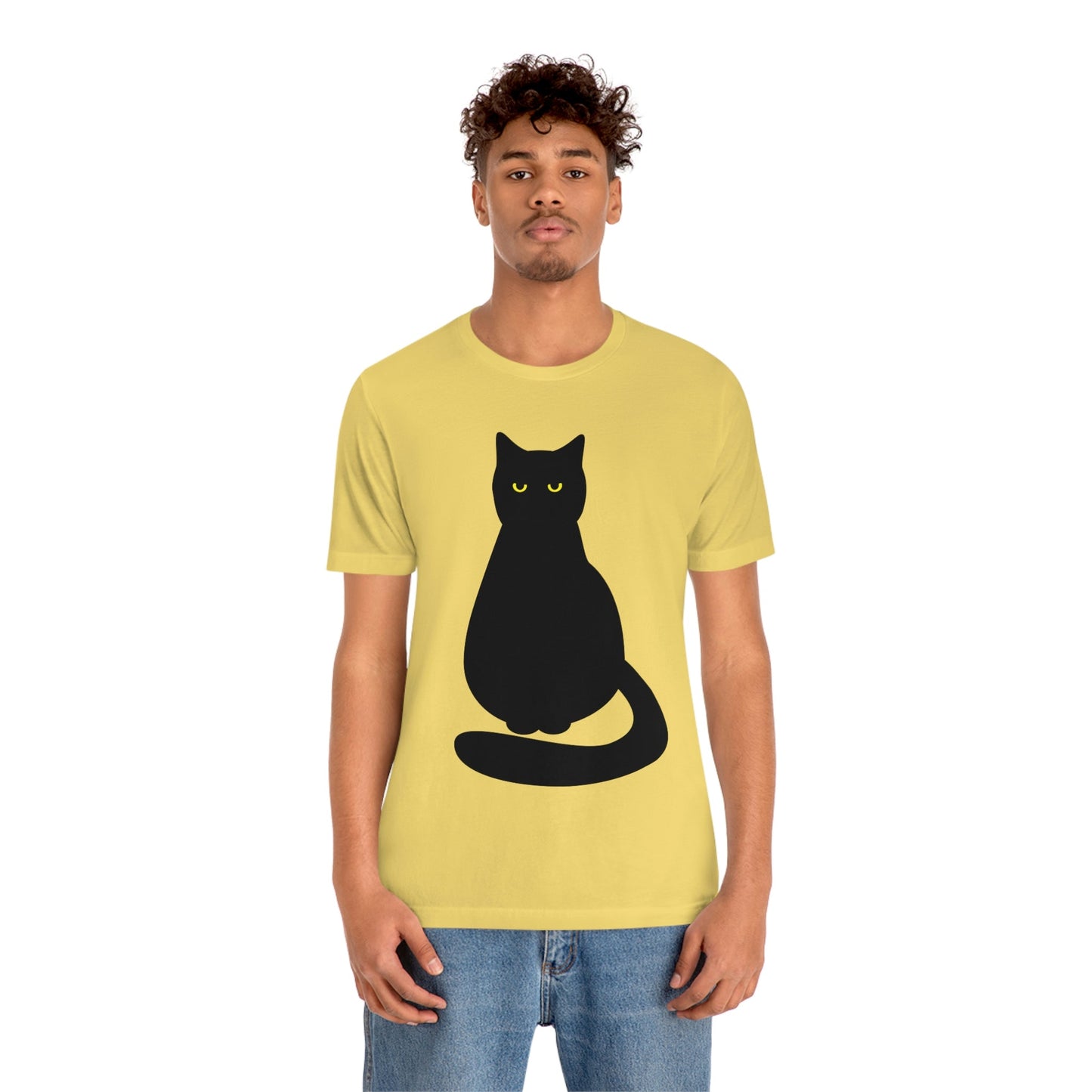 Black Cat with Eyes Animals Kitties Lovers Unisex Jersey Short Sleeve T-Shirt Ichaku [Perfect Gifts Selection]