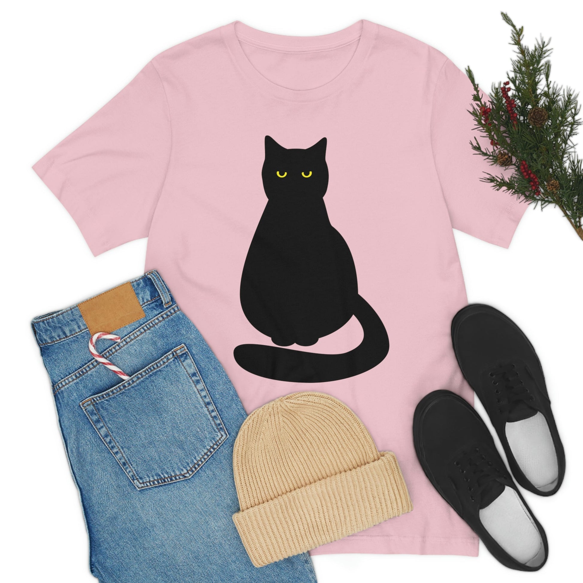 Black Cat with Eyes Animals Kitties Lovers Unisex Jersey Short Sleeve T-Shirt Ichaku [Perfect Gifts Selection]