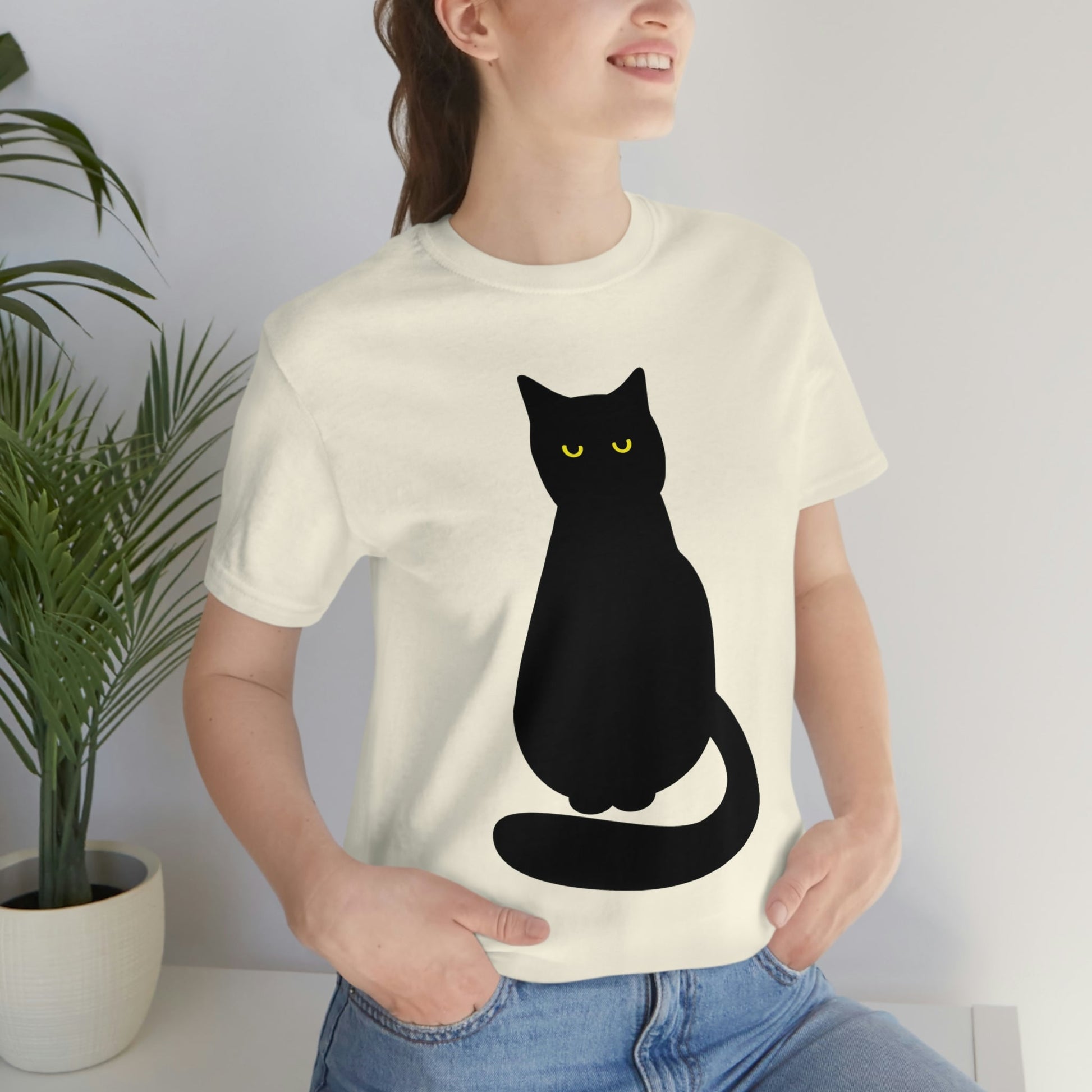 Black Cat with Eyes Animals Kitties Lovers Unisex Jersey Short Sleeve T-Shirt Ichaku [Perfect Gifts Selection]