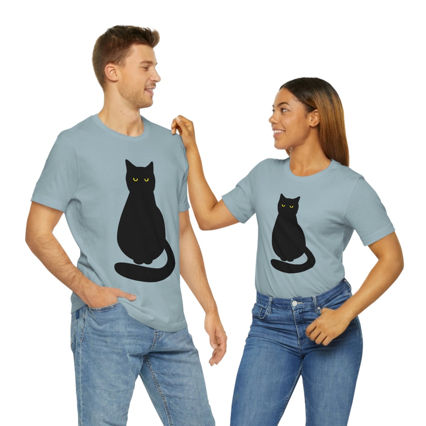 Black Cat with Eyes Animals Kitties Lovers Unisex Jersey Short Sleeve T-Shirt Ichaku [Perfect Gifts Selection]