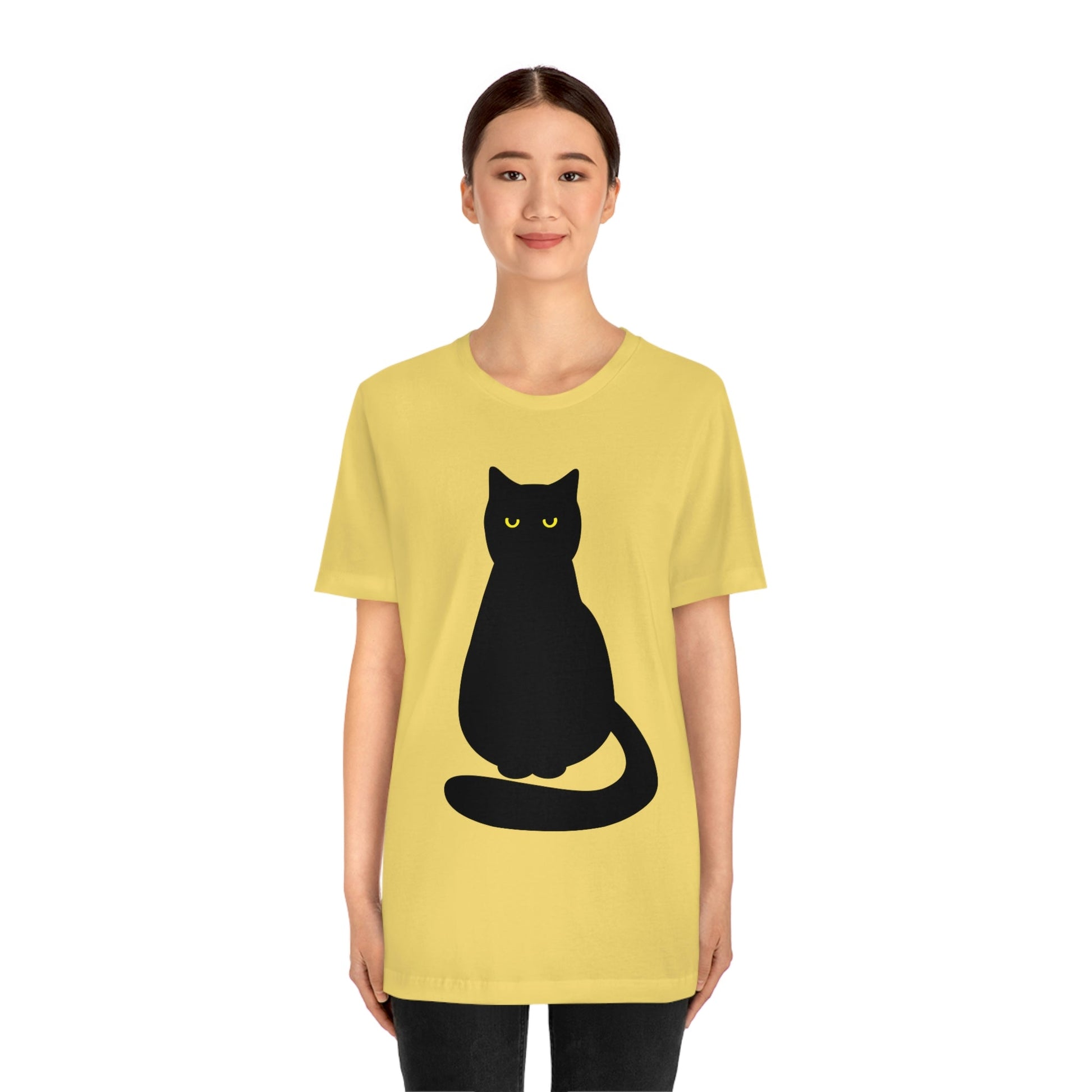 Black Cat with Eyes Animals Kitties Lovers Unisex Jersey Short Sleeve T-Shirt Ichaku [Perfect Gifts Selection]