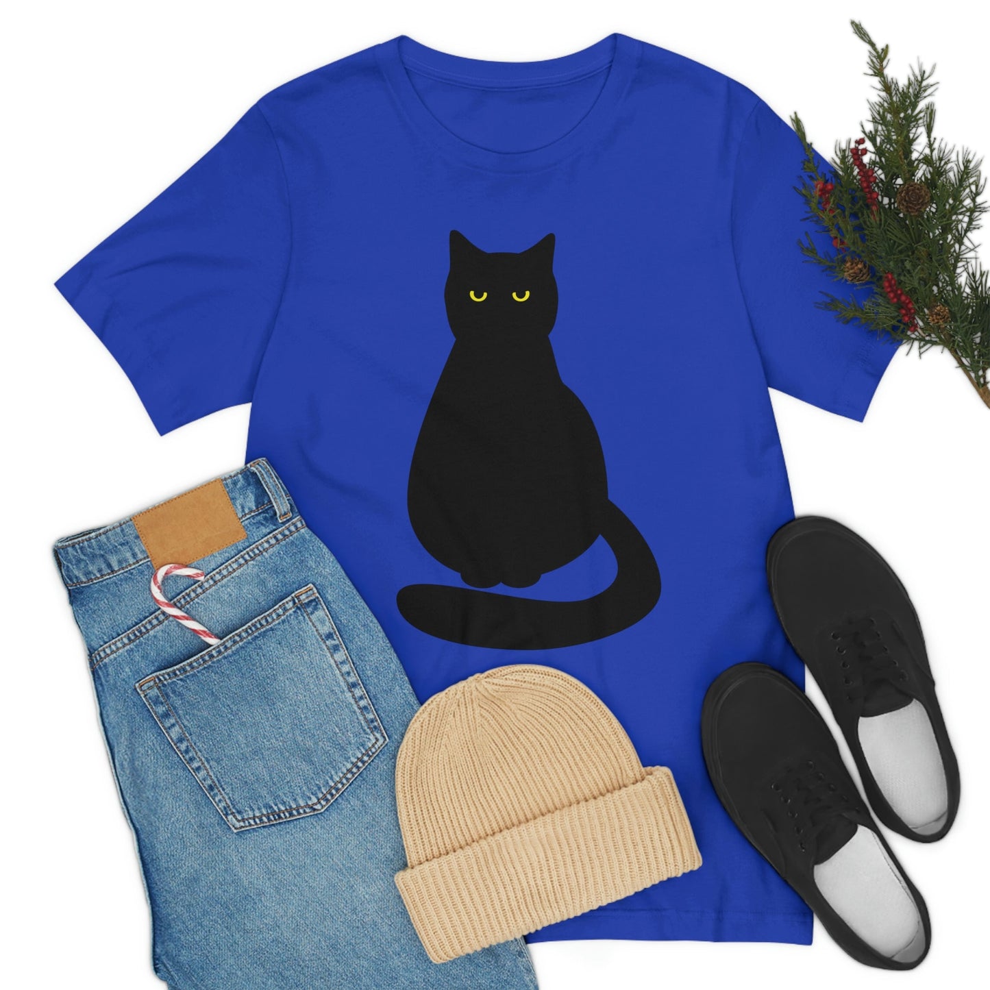 Black Cat with Eyes Animals Kitties Lovers Unisex Jersey Short Sleeve T-Shirt Ichaku [Perfect Gifts Selection]