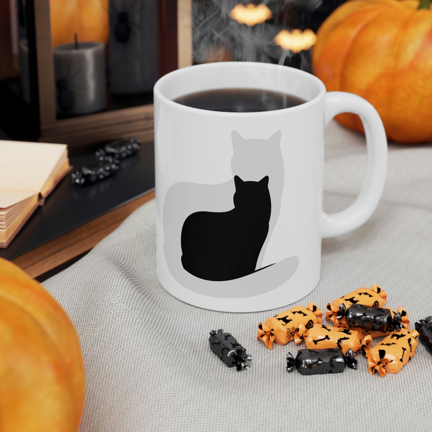 Black White Cat with Shadow Dzen Animals Lovers Ceramic Mug 11oz Ichaku [Perfect Gifts Selection]