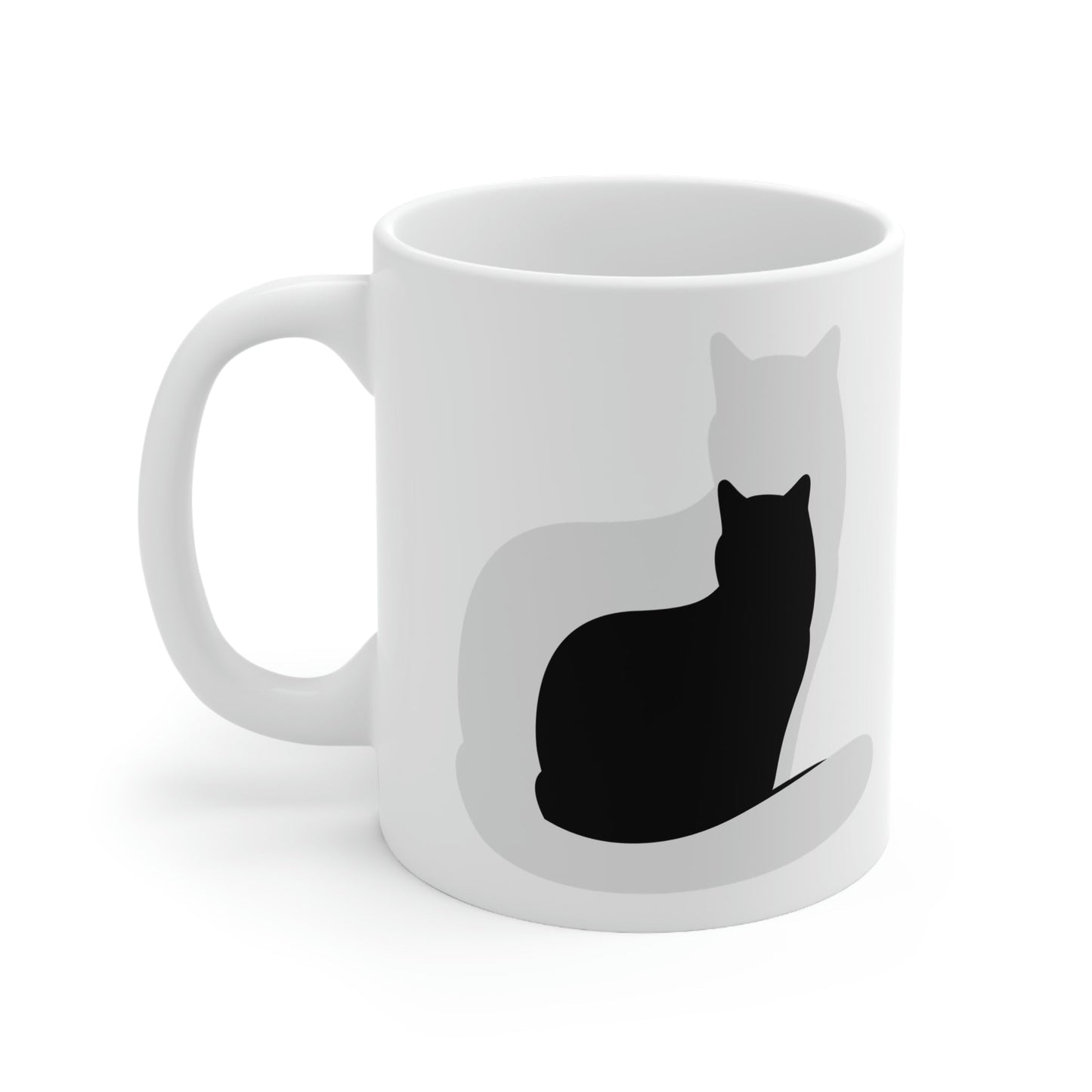 Black White Cat with Shadow Dzen Animals Lovers Ceramic Mug 11oz Ichaku [Perfect Gifts Selection]