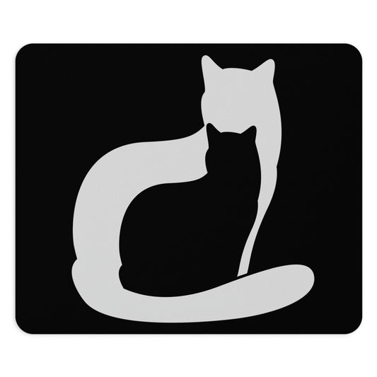 Black White Cat with Shadow Dzen Animals Lovers Ergonomic Non-slip Creative Design Mouse Pad Ichaku [Perfect Gifts Selection]