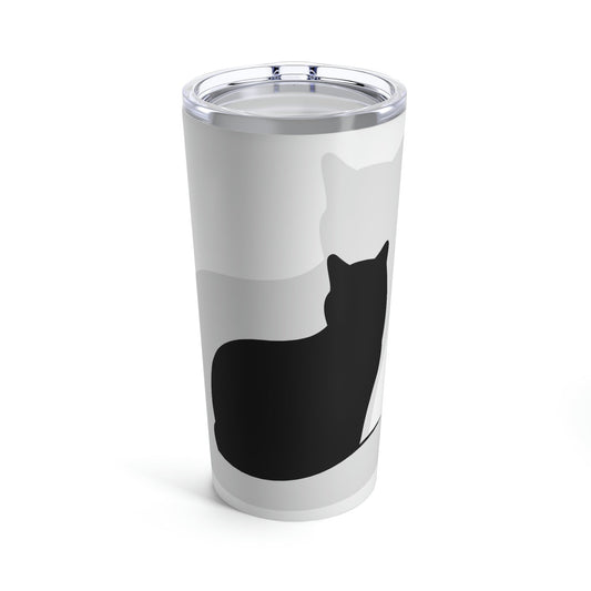 Black White Cat with Shadow Dzen Animals Lovers Stainless Steel Hot or Cold Vacuum Tumbler 20oz Ichaku [Perfect Gifts Selection]