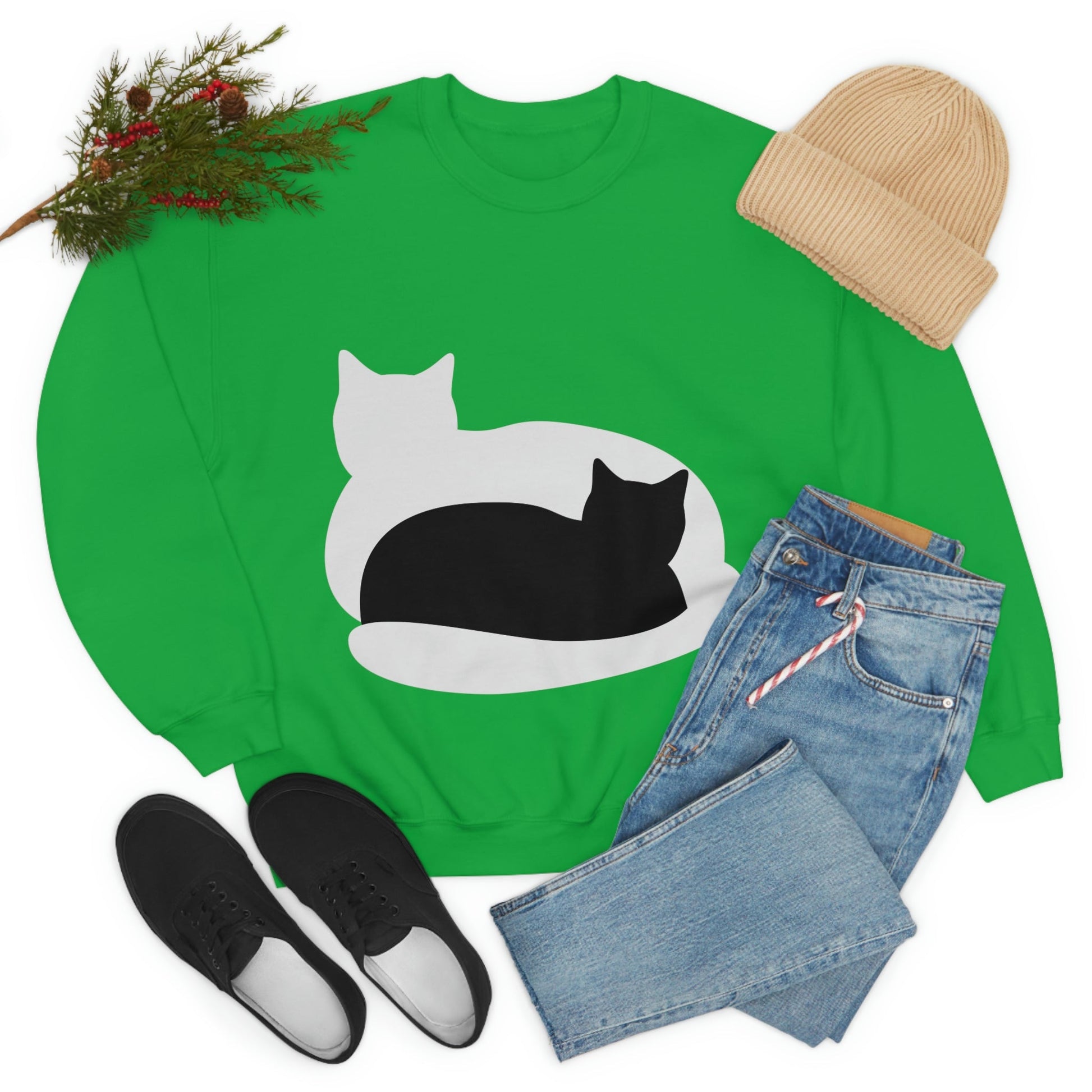 Black White Cat with Shadow Dzen Animals Lovers Unisex Heavy Blend™ Crewneck Sweatshirt Ichaku [Perfect Gifts Selection]