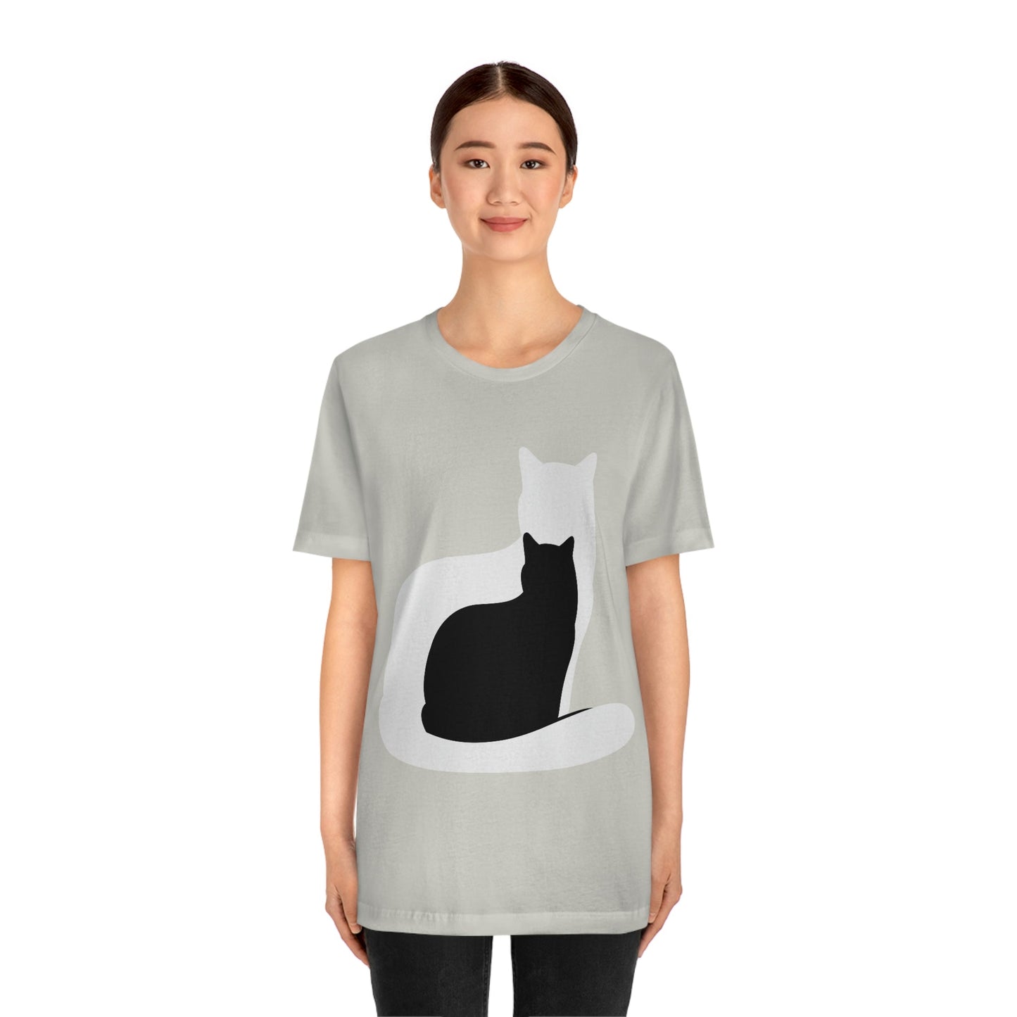 Black White Cat with Shadow Dzen Animals Lovers Unisex Jersey Short Sleeve T-Shirt Ichaku [Perfect Gifts Selection]