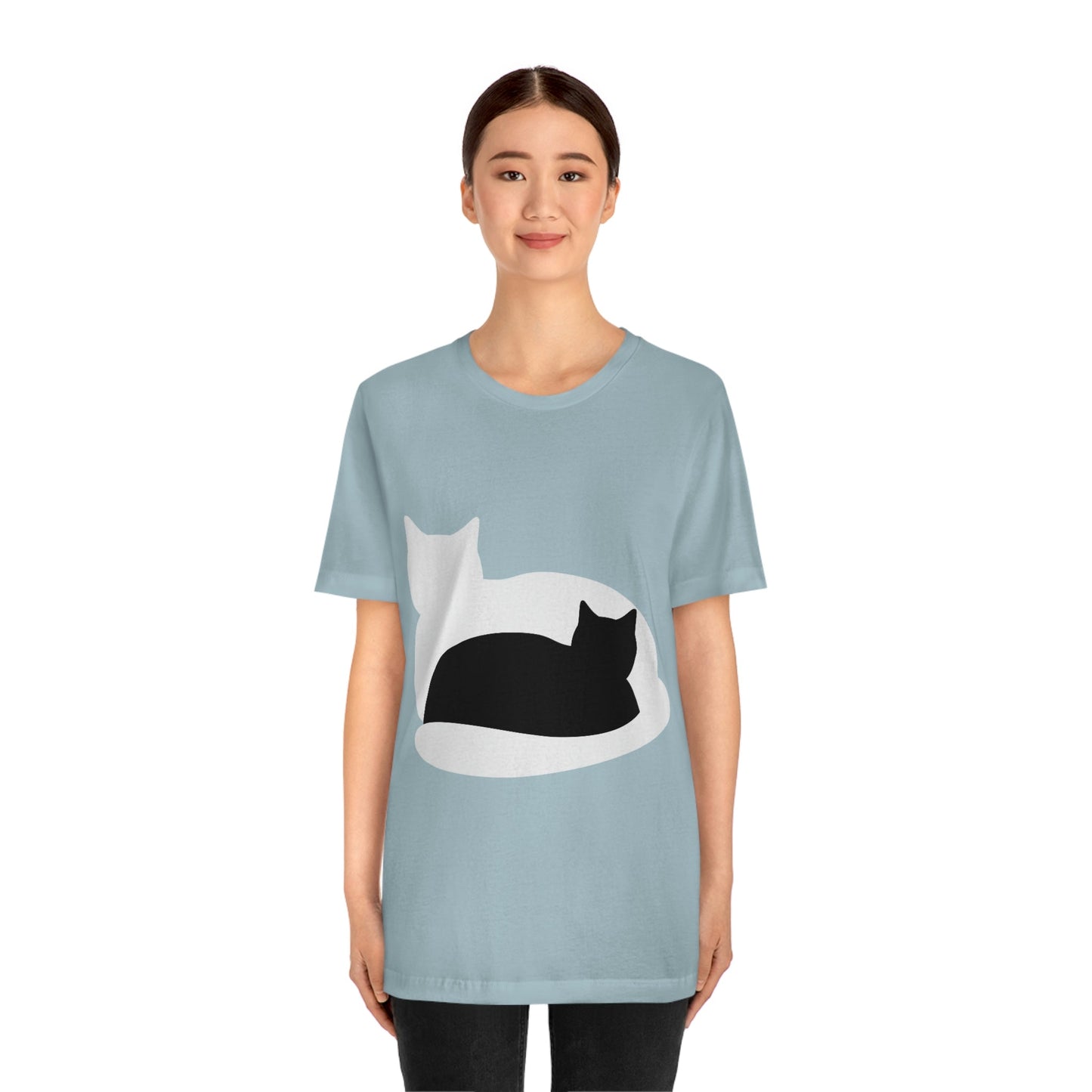 Black White Cat with Shadow Dzen Animals Lovers Unisex Jersey Short Sleeve T-Shirt Ichaku [Perfect Gifts Selection]