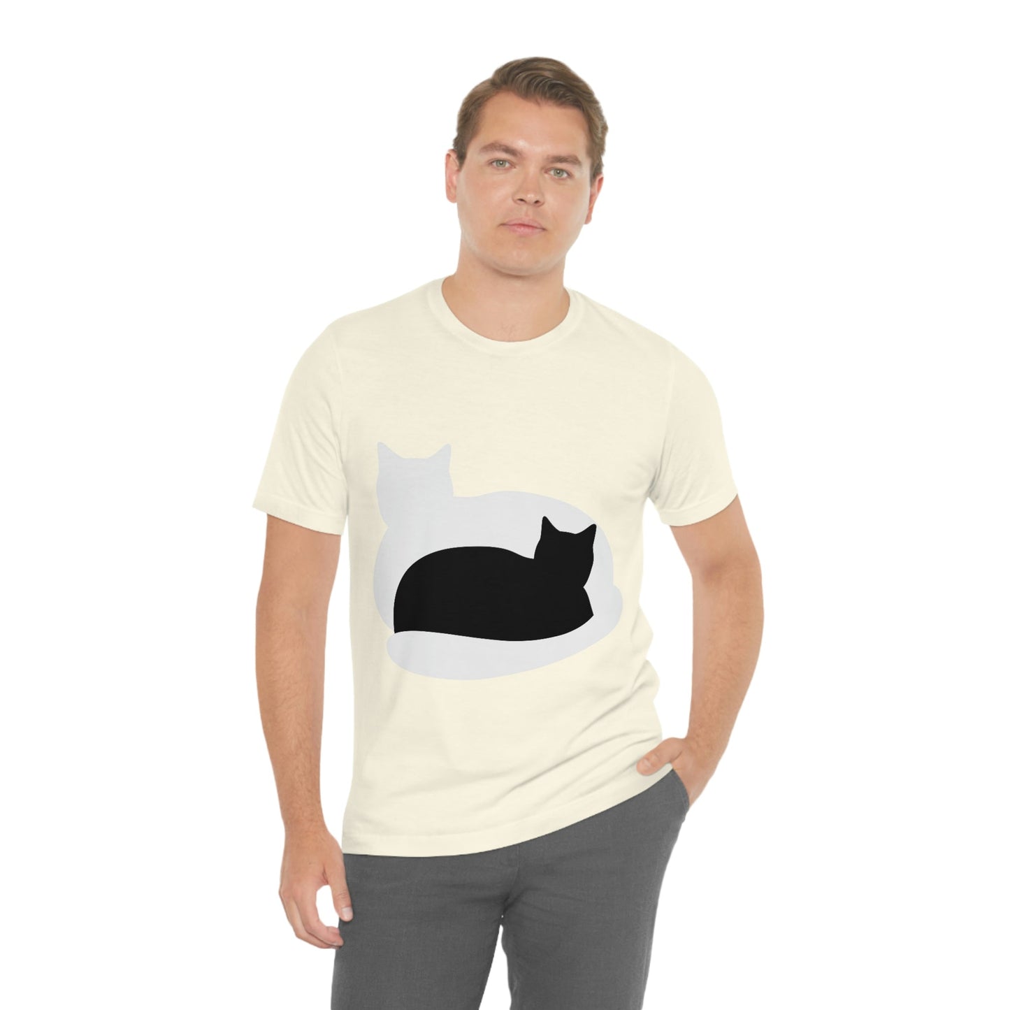 Black White Cat with Shadow Dzen Animals Lovers Unisex Jersey Short Sleeve T-Shirt Ichaku [Perfect Gifts Selection]