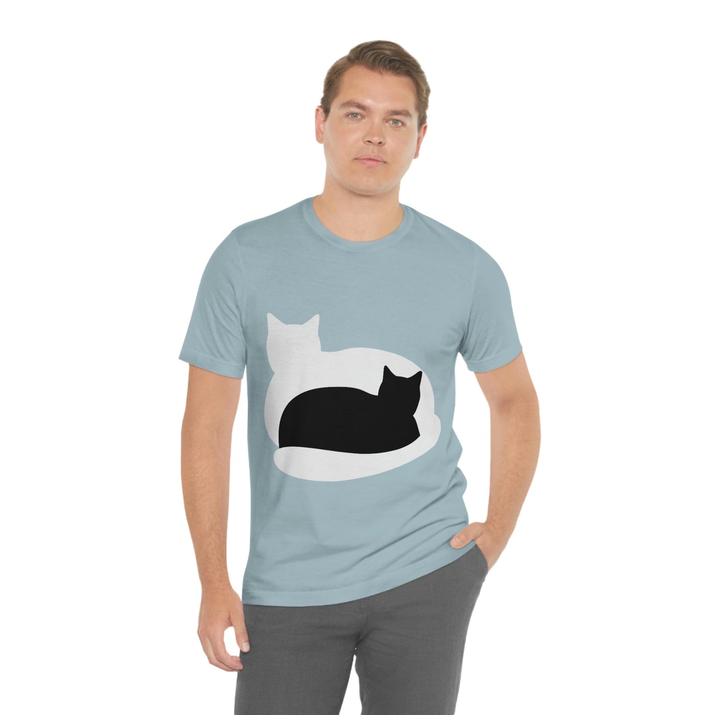 Black White Cat with Shadow Dzen Animals Lovers Unisex Jersey Short Sleeve T-Shirt Ichaku [Perfect Gifts Selection]