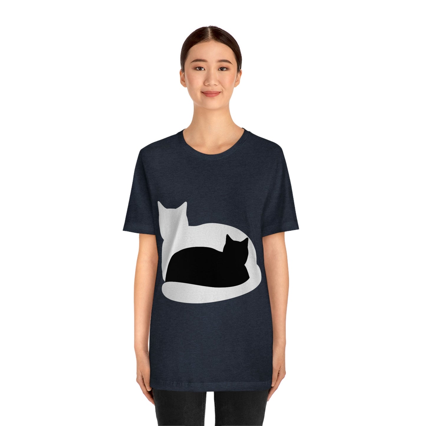 Black White Cat with Shadow Dzen Animals Lovers Unisex Jersey Short Sleeve T-Shirt Ichaku [Perfect Gifts Selection]