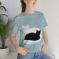 Black White Cat with Shadow Dzen Animals Lovers Unisex Jersey Short Sleeve T-Shirt Ichaku [Perfect Gifts Selection]