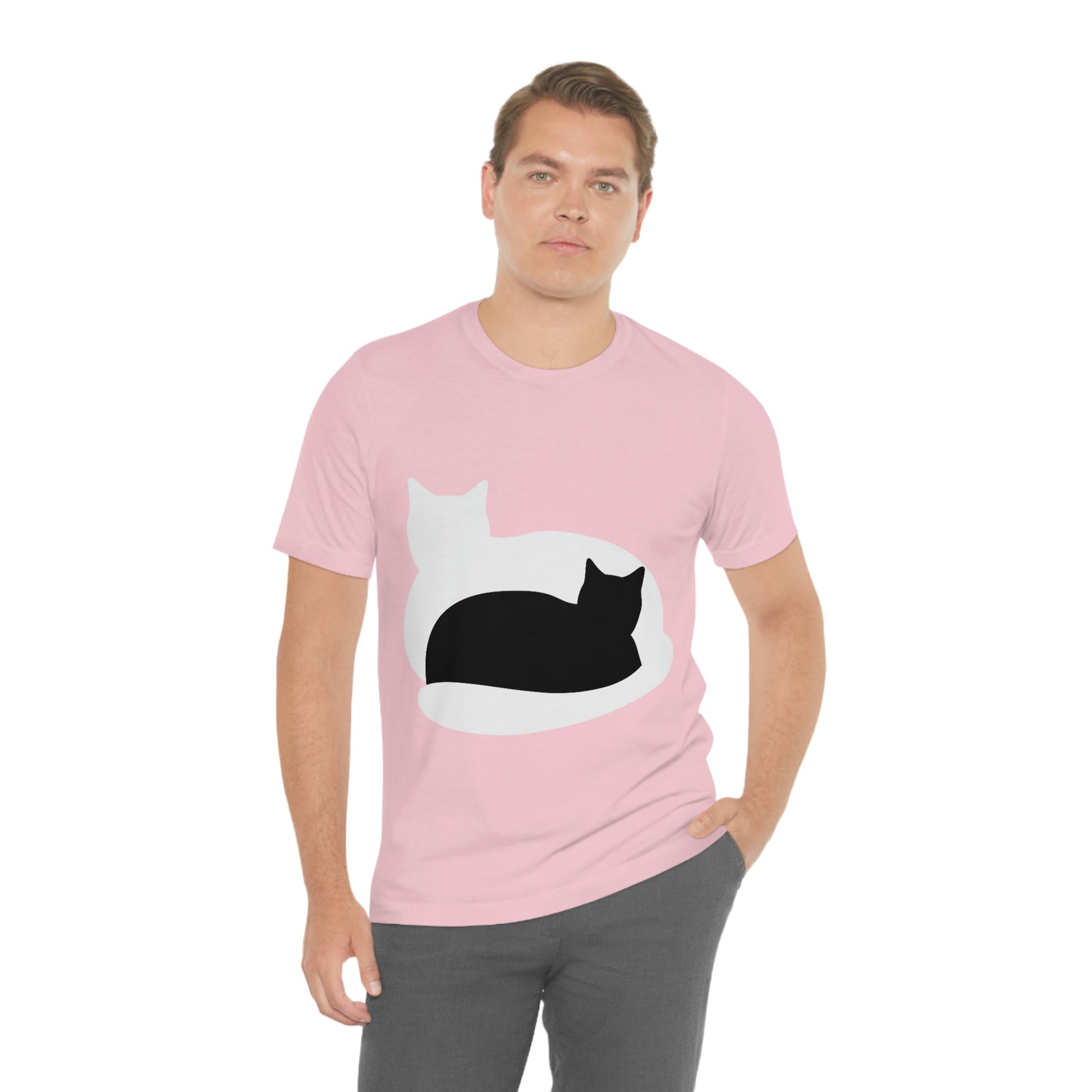 Black White Cat with Shadow Dzen Animals Lovers Unisex Jersey Short Sleeve T-Shirt Ichaku [Perfect Gifts Selection]