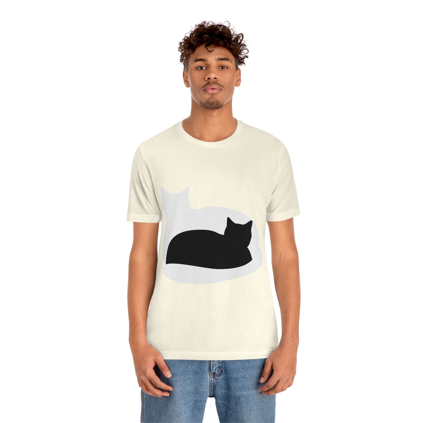 Black White Cat with Shadow Dzen Animals Lovers Unisex Jersey Short Sleeve T-Shirt Ichaku [Perfect Gifts Selection]