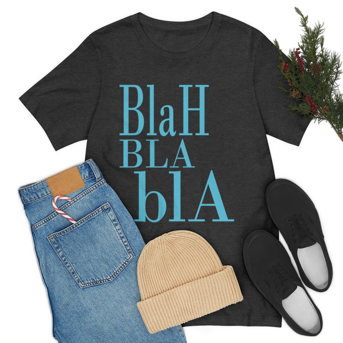 Blah Bla Bla Funny Typography Jersey Short Sleeve T-Shirt Ichaku [Perfect Gifts Selection]