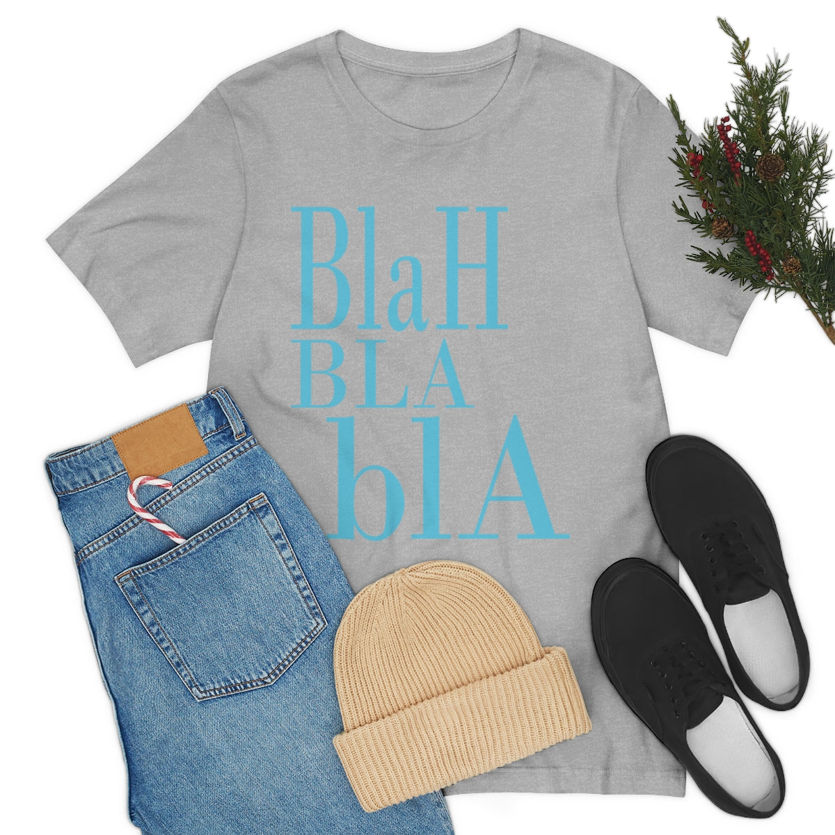 Blah Bla Bla Funny Typography Jersey Short Sleeve T-Shirt Ichaku [Perfect Gifts Selection]