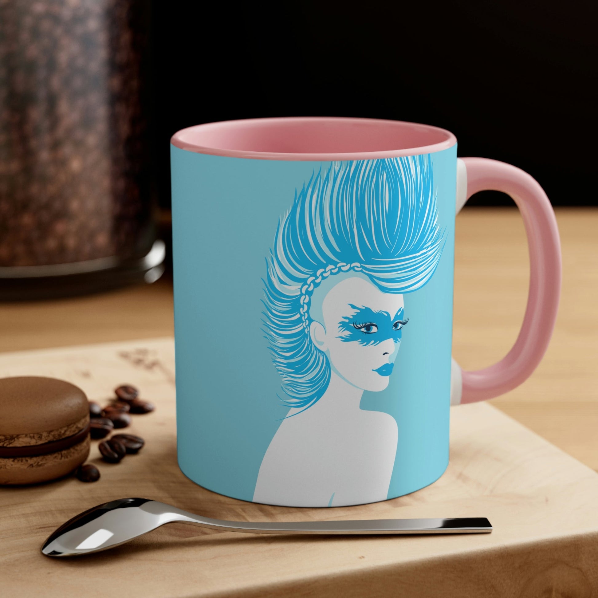 Blue Punk Woman Art Unique Edgy Graphic Accent Coffee Mug 11oz Ichaku [Perfect Gifts Selection]