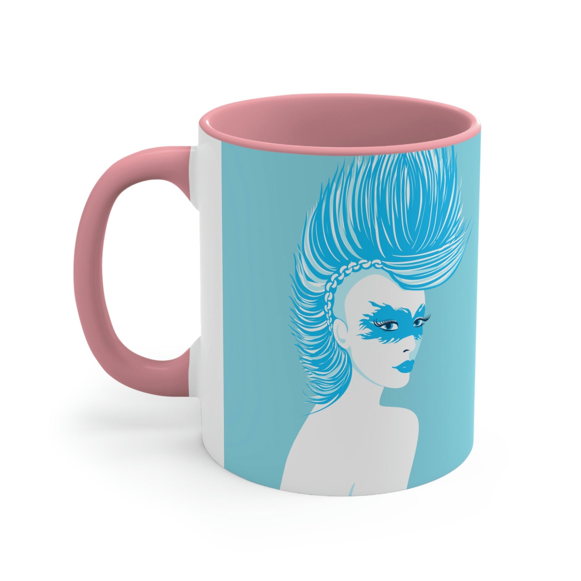 Blue Punk Woman Art Unique Edgy Graphic Accent Coffee Mug 11oz Ichaku [Perfect Gifts Selection]