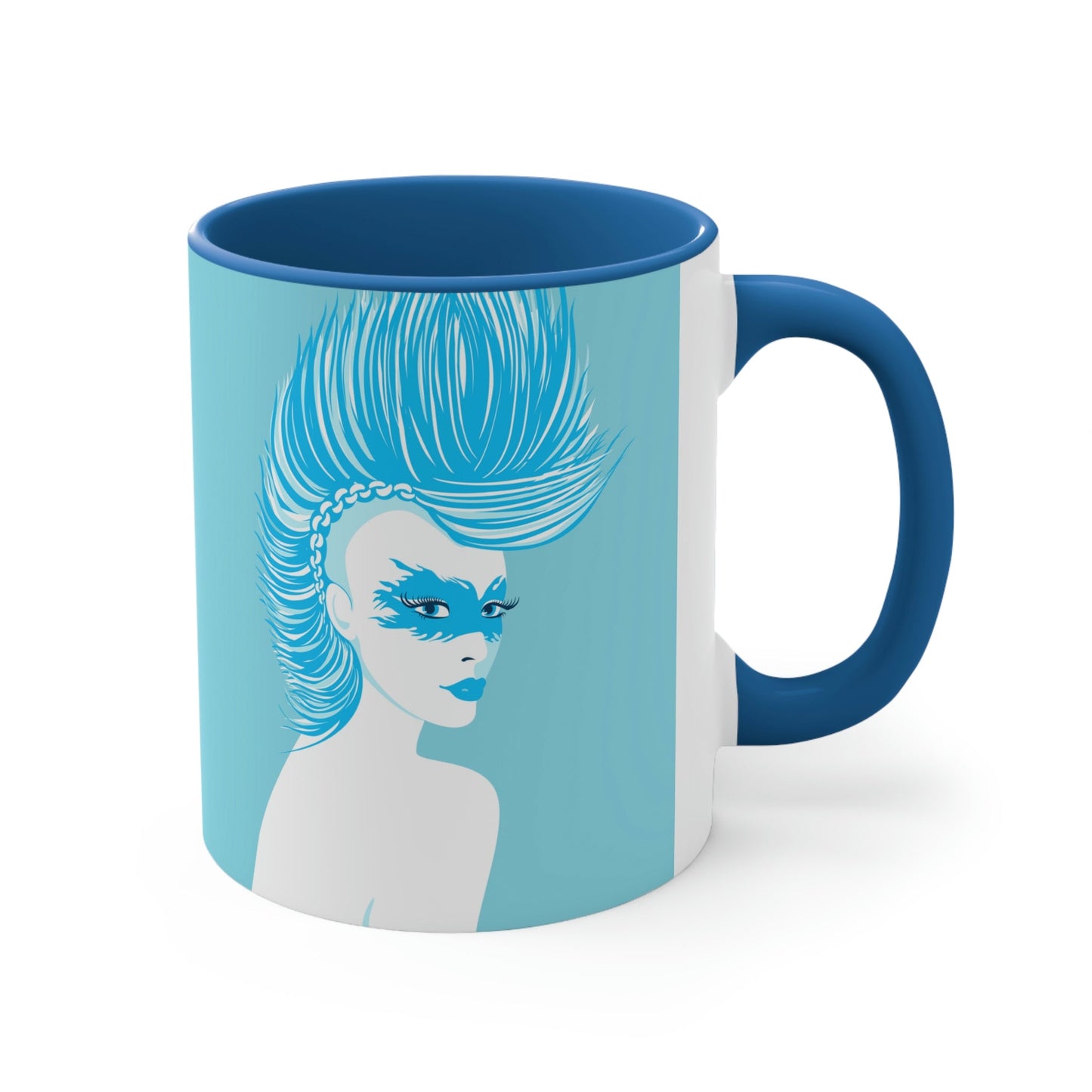 Blue Punk Woman Art Unique Edgy Graphic Accent Coffee Mug 11oz Ichaku [Perfect Gifts Selection]