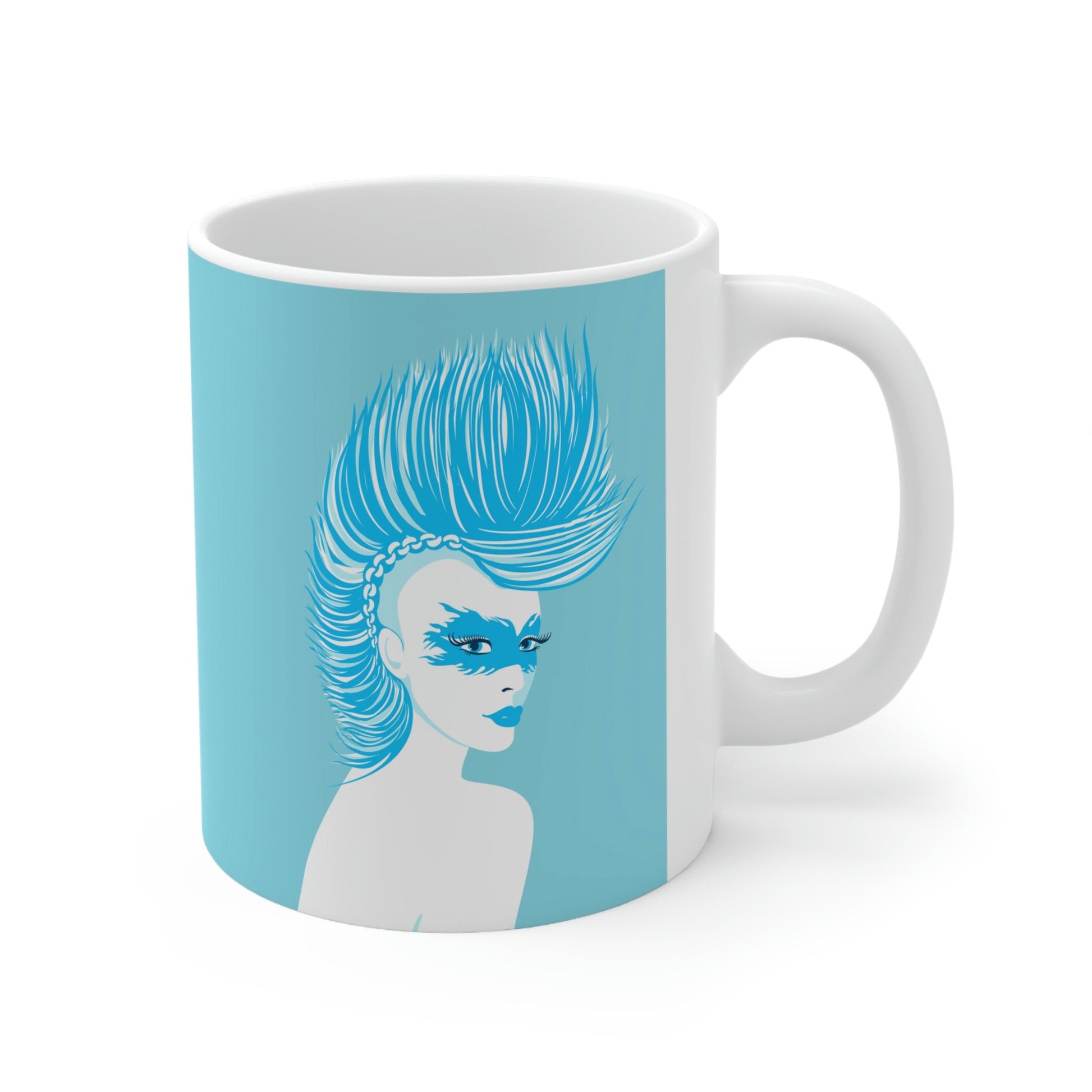 Blue Punk Woman Art Unique Edgy Graphic Ceramic Mug 11oz Ichaku [Perfect Gifts Selection]