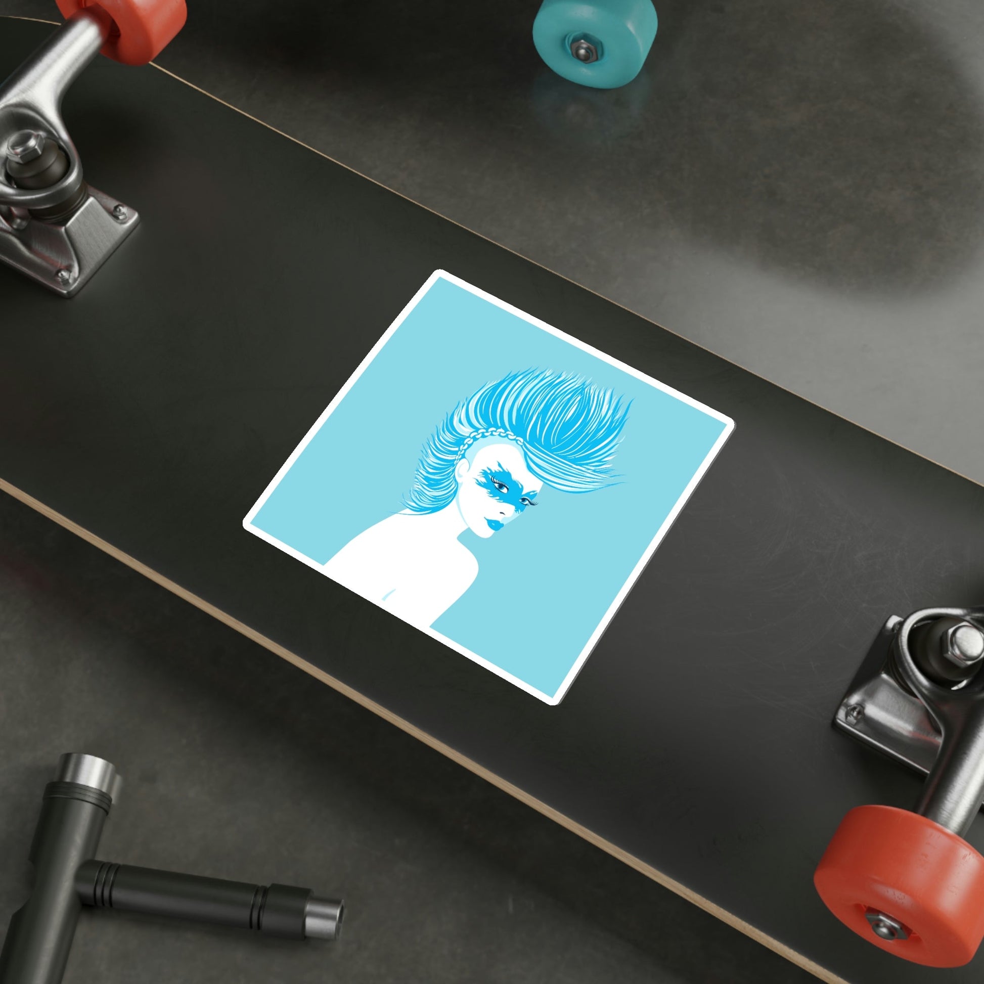 Blue Punk Woman Art Unique Edgy Graphic Die-Cut Sticker Ichaku [Perfect Gifts Selection]