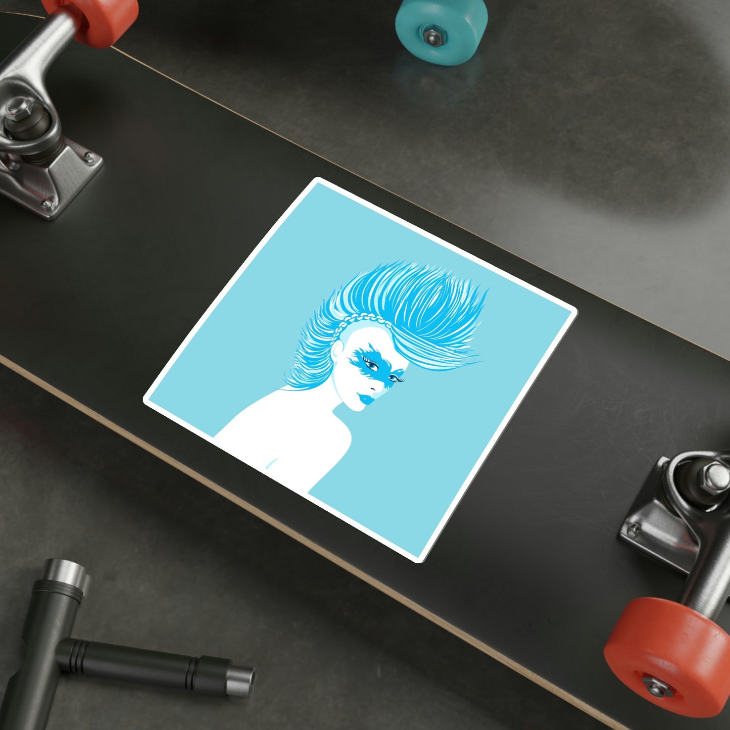 Blue Punk Woman Art Unique Edgy Graphic Die-Cut Sticker Ichaku [Perfect Gifts Selection]