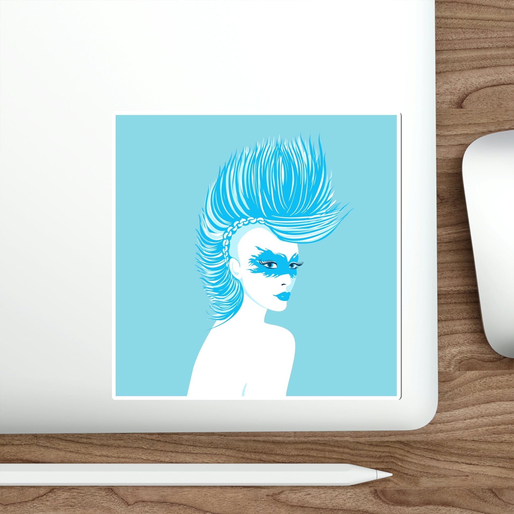 Blue Punk Woman Art Unique Edgy Graphic Die-Cut Sticker Ichaku [Perfect Gifts Selection]