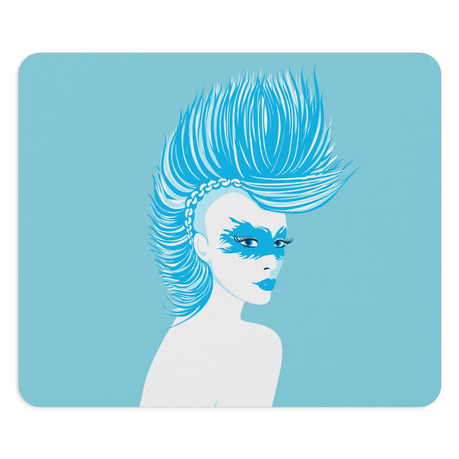 Blue Punk Woman Art Unique Edgy Graphic Ergonomic Non-slip Creative Design Mouse Pad Ichaku [Perfect Gifts Selection]