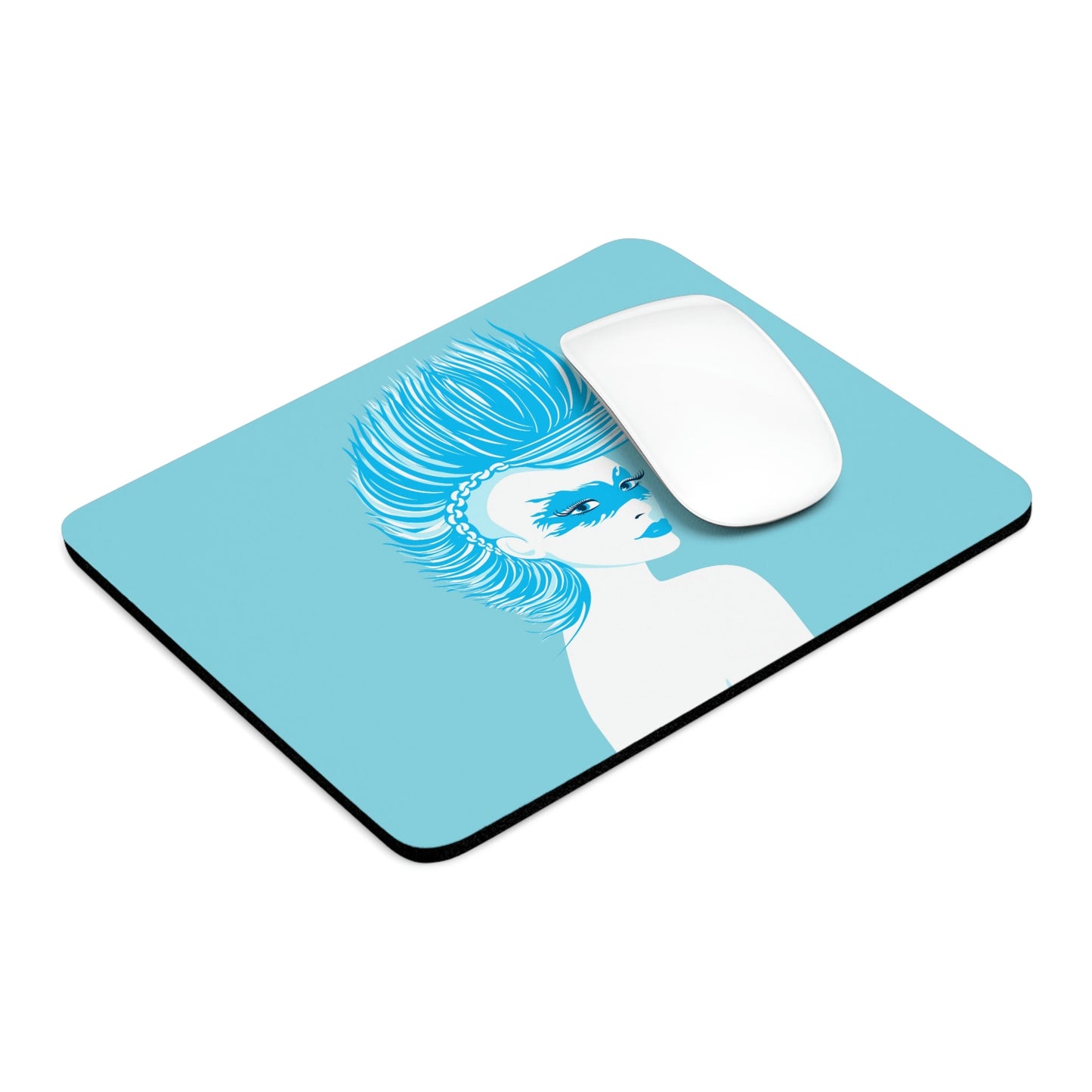 Blue Punk Woman Art Unique Edgy Graphic Ergonomic Non-slip Creative Design Mouse Pad Ichaku [Perfect Gifts Selection]