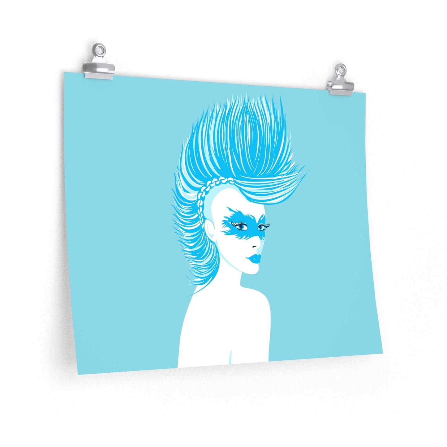 Blue Punk Woman Art Unique Edgy Graphic Premium Matte Horizontal Posters Ichaku [Perfect Gifts Selection]