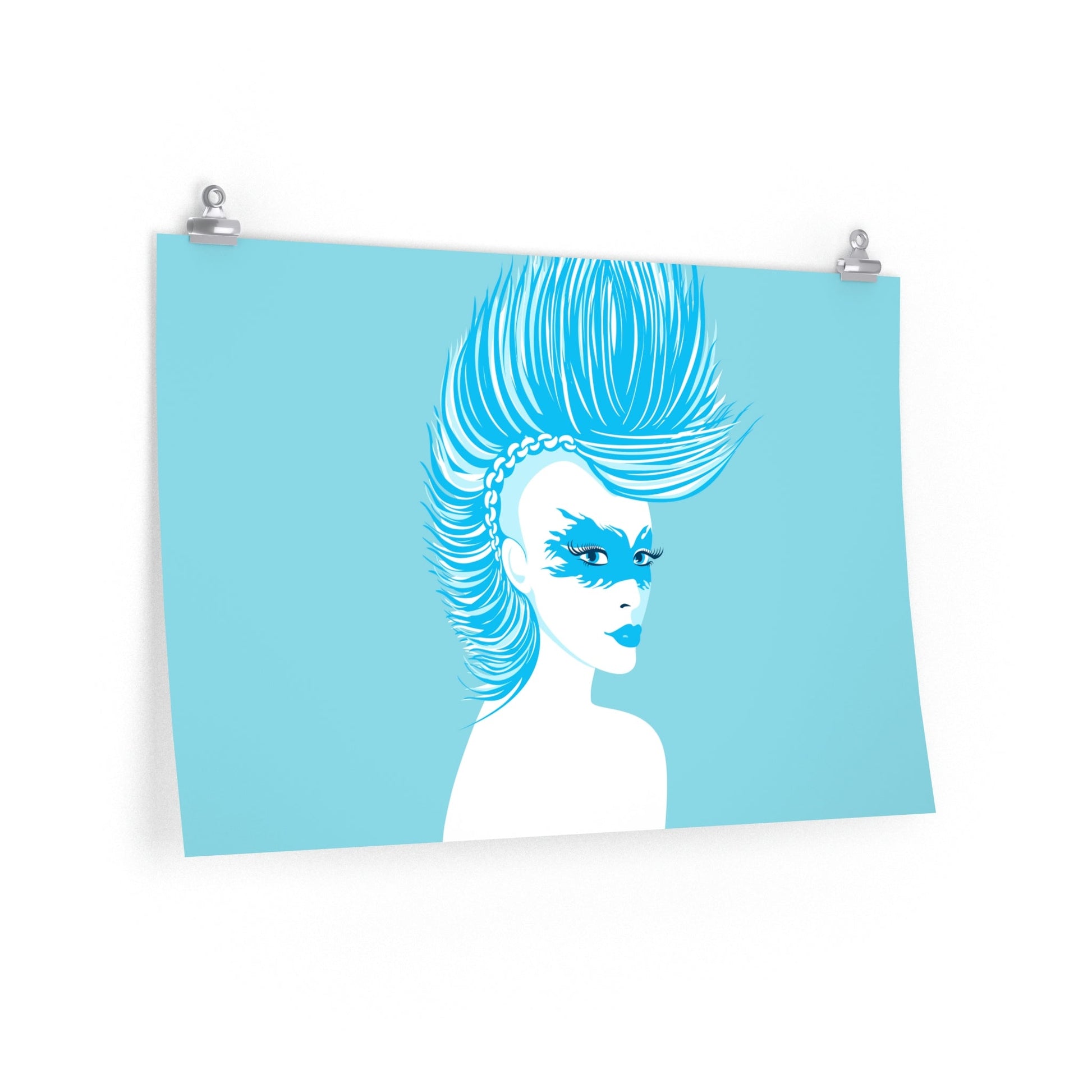 Blue Punk Woman Art Unique Edgy Graphic Premium Matte Horizontal Posters Ichaku [Perfect Gifts Selection]