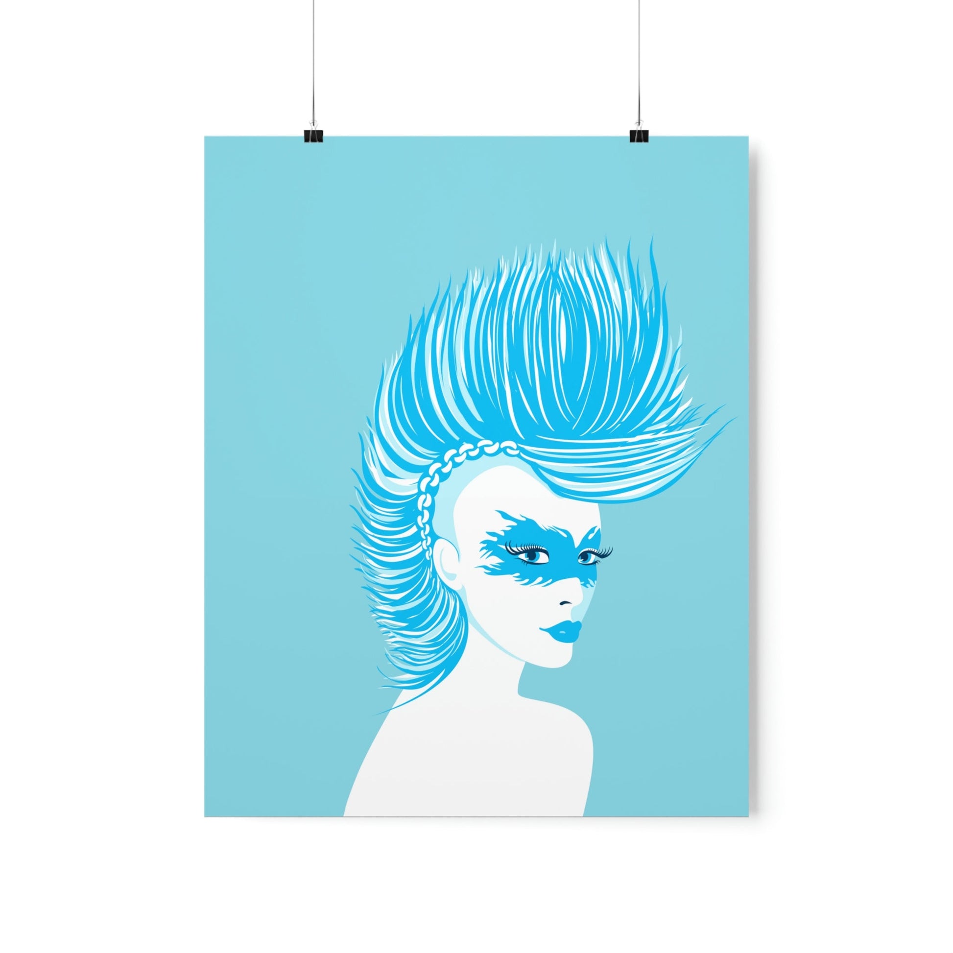 Blue Punk Woman Art Unique Edgy Graphic Premium Matte Vertical Posters Ichaku [Perfect Gifts Selection]