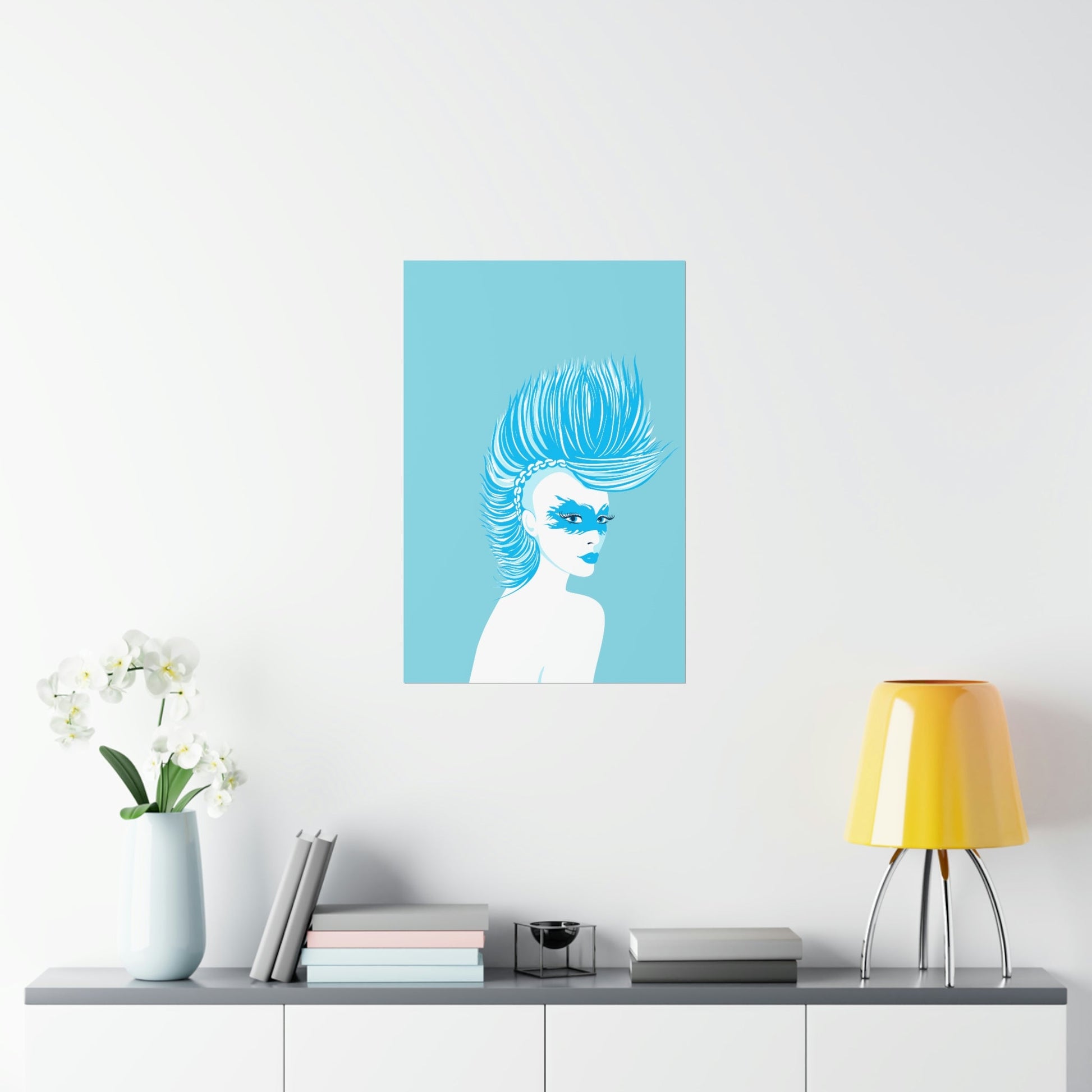 Blue Punk Woman Art Unique Edgy Graphic Premium Matte Vertical Posters Ichaku [Perfect Gifts Selection]