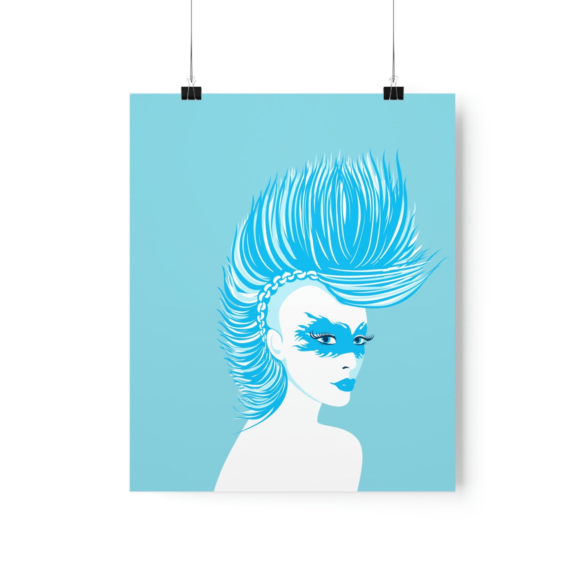 Blue Punk Woman Art Unique Edgy Graphic Premium Matte Vertical Posters Ichaku [Perfect Gifts Selection]