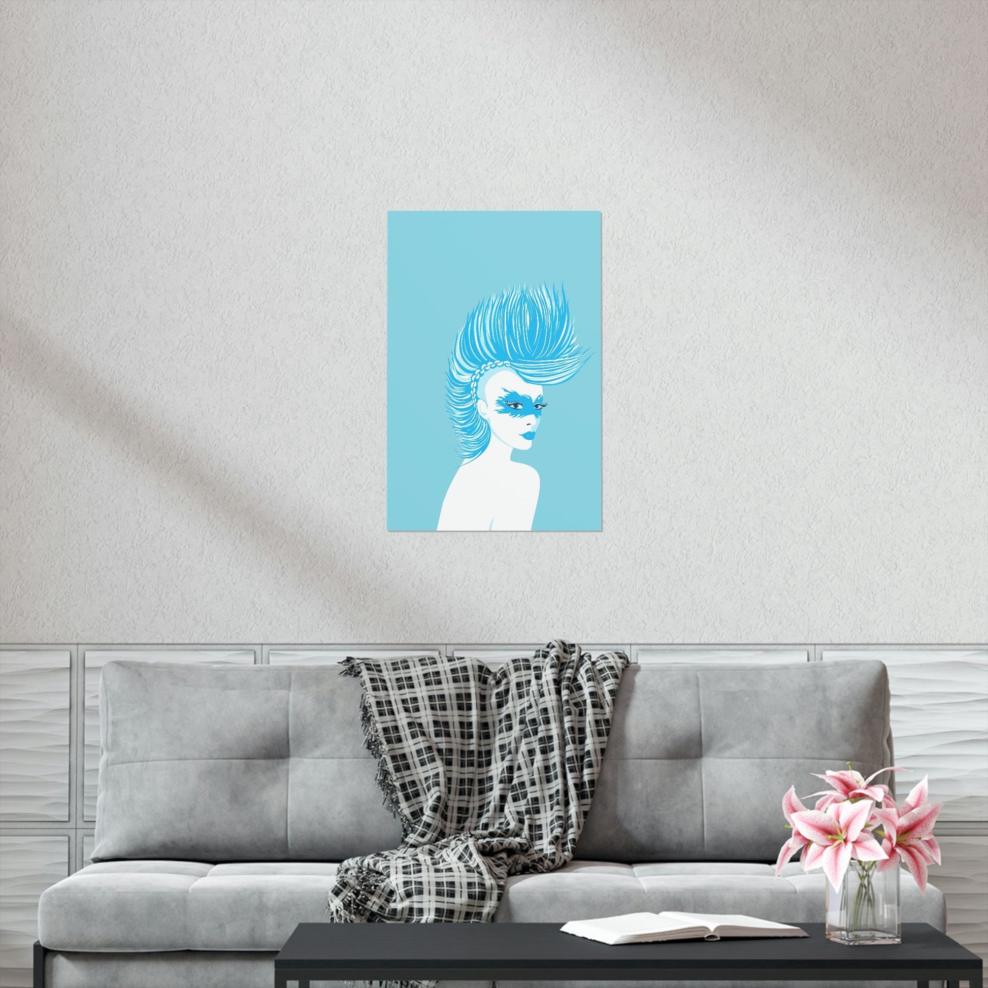 Blue Punk Woman Art Unique Edgy Graphic Premium Matte Vertical Posters Ichaku [Perfect Gifts Selection]