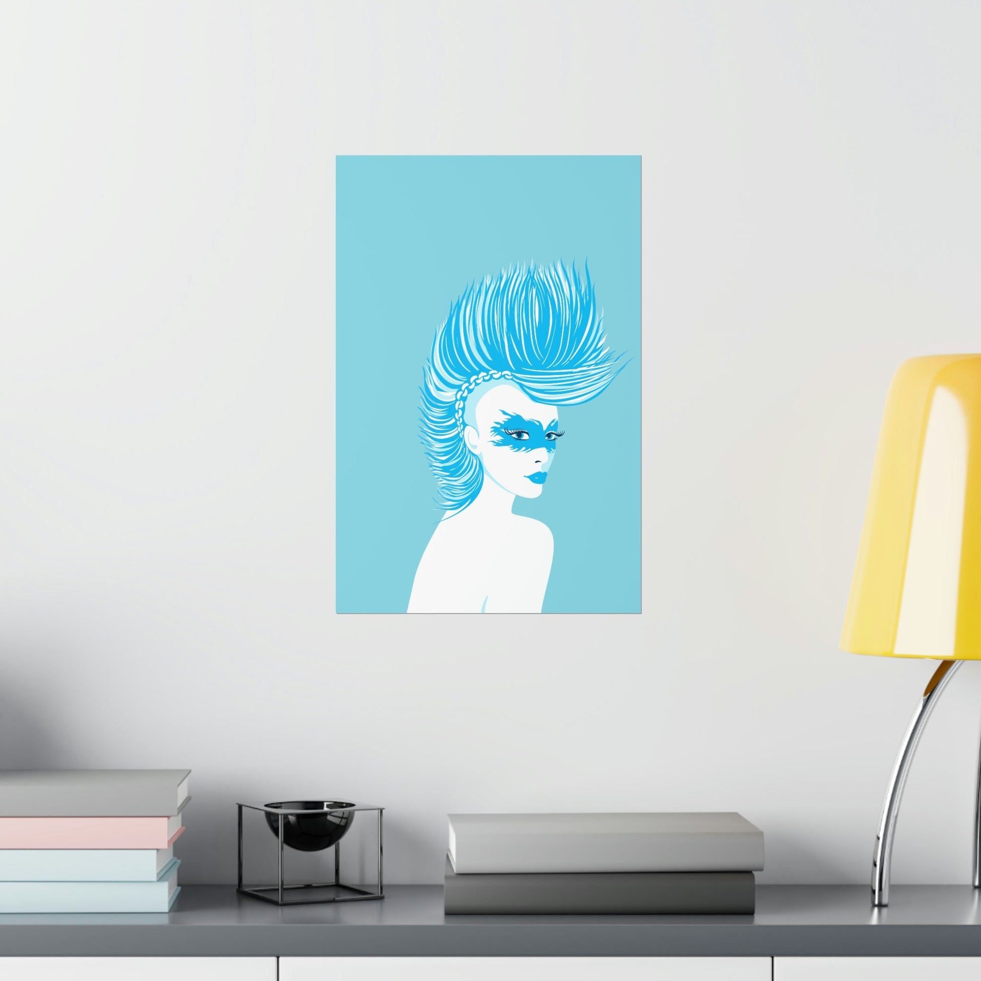 Blue Punk Woman Art Unique Edgy Graphic Premium Matte Vertical Posters Ichaku [Perfect Gifts Selection]