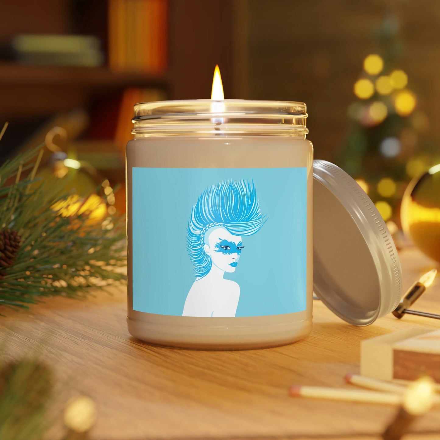 Blue Punk Woman Art Unique Edgy Graphic Scented Candle Up to 60hSoy Wax 9oz Ichaku [Perfect Gifts Selection]