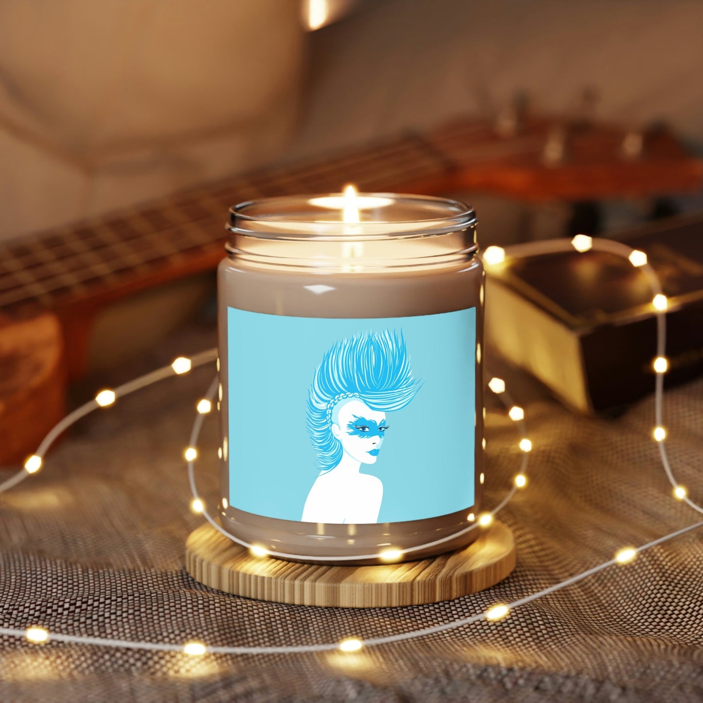 Blue Punk Woman Art Unique Edgy Graphic Scented Candle Up to 60hSoy Wax 9oz Ichaku [Perfect Gifts Selection]